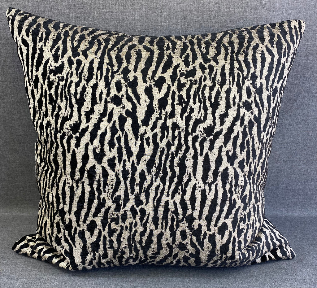 Luxury Pillow - 24" x 24" - Safari Black And White Sculpted Chenille In A Zebra Design