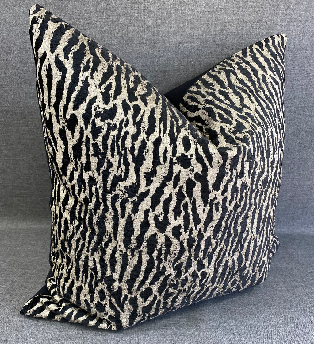 Luxury Pillow - 24" x 24" - Safari Black And White Sculpted Chenille In A Zebra Design