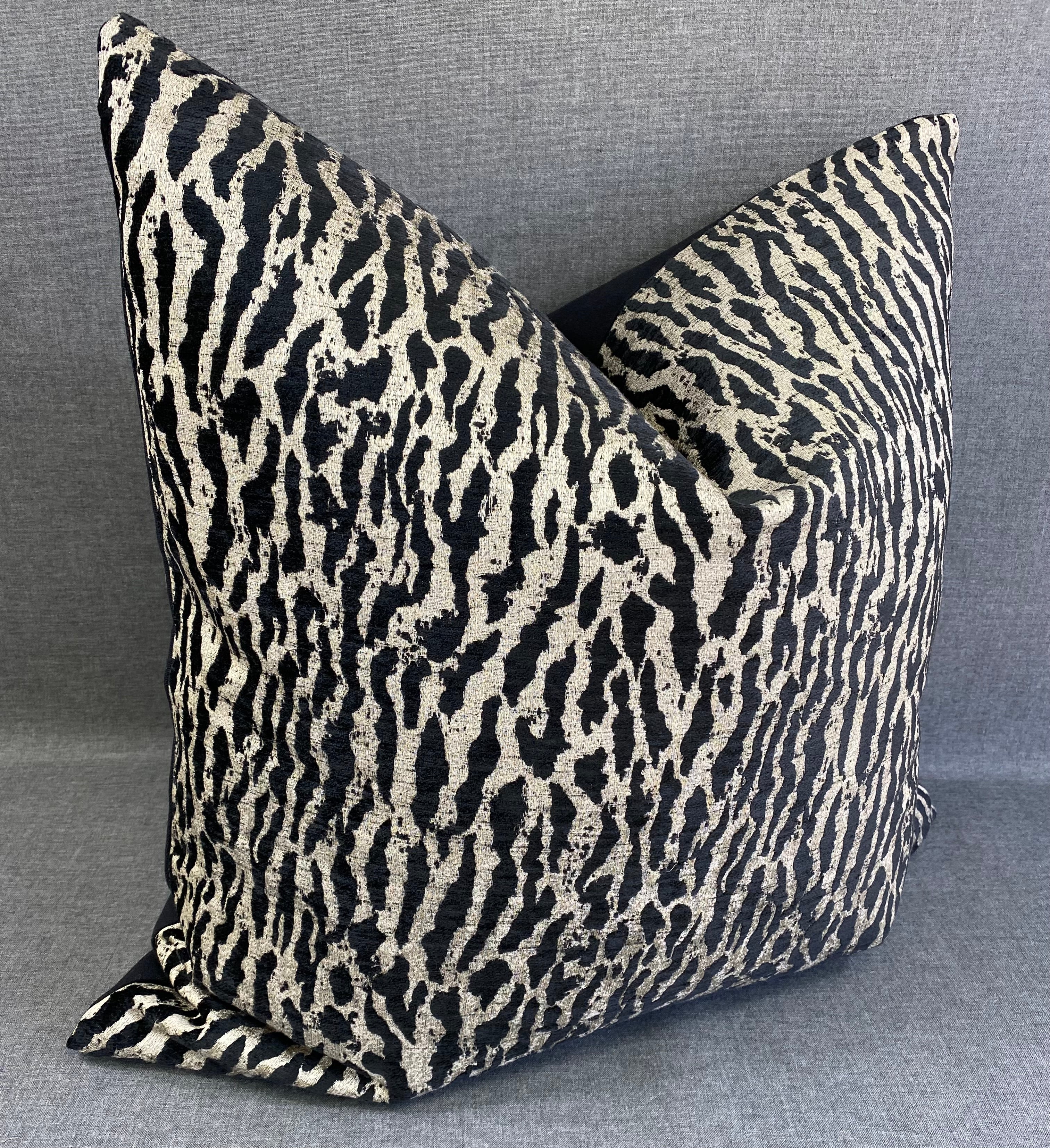 Luxury Pillow - 24" x 24" - Safari Black And White Sculpted Chenille In A Zebra Design