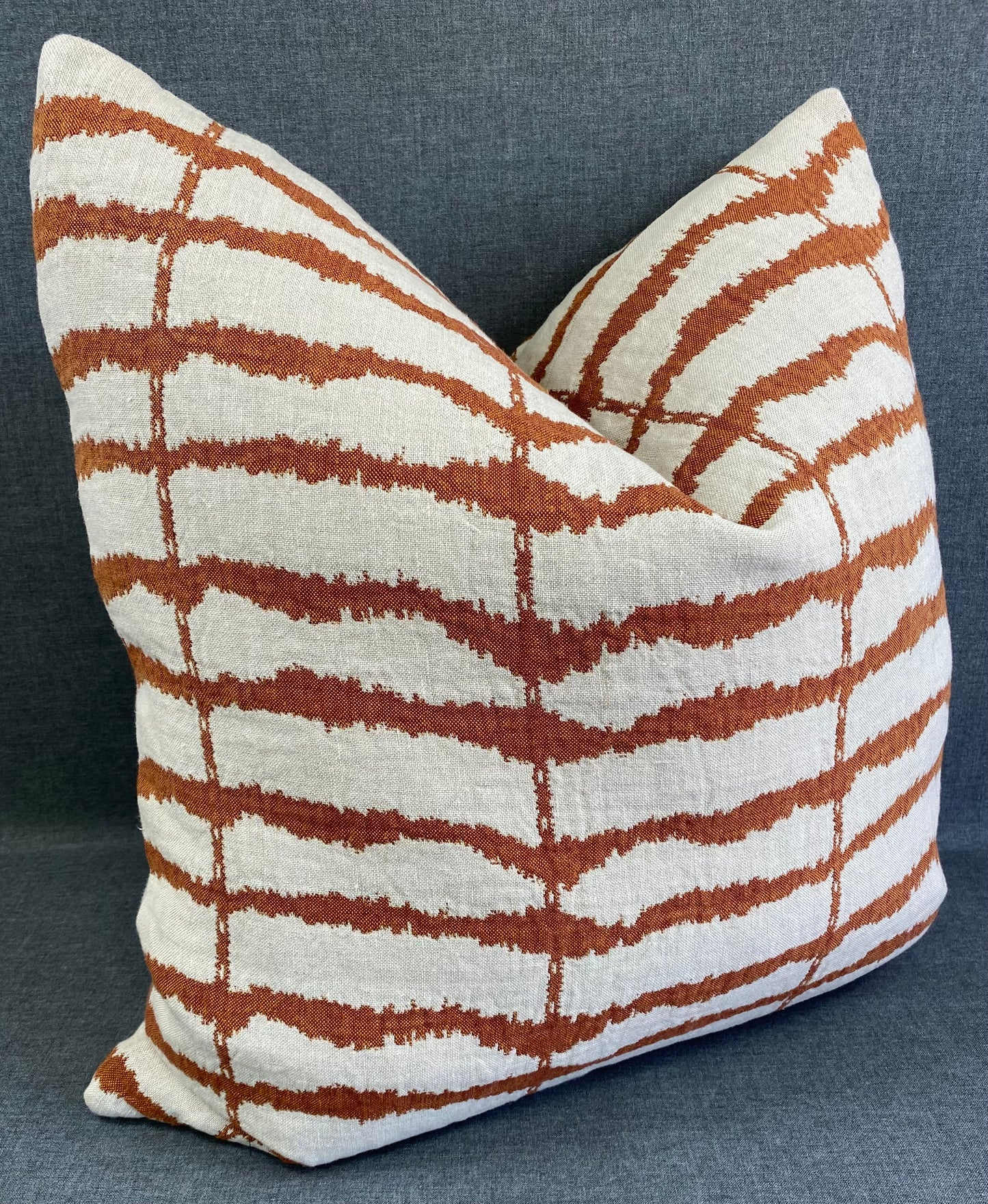 Luxury Pillow - 24” x 24” - Frieda-Orange; Retro sound wave pattern of burnt orange