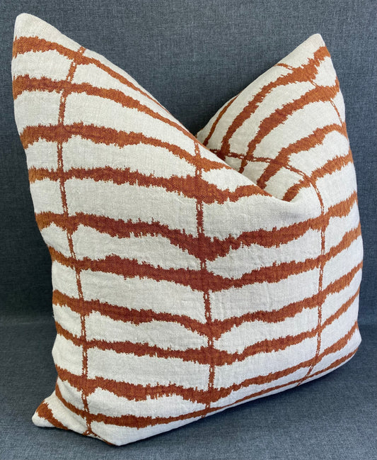 REDUCED TO CLEAR Luxury Pillow - 24” x 24” - Frieda-Orange; Retro sound wave pattern of burnt orange