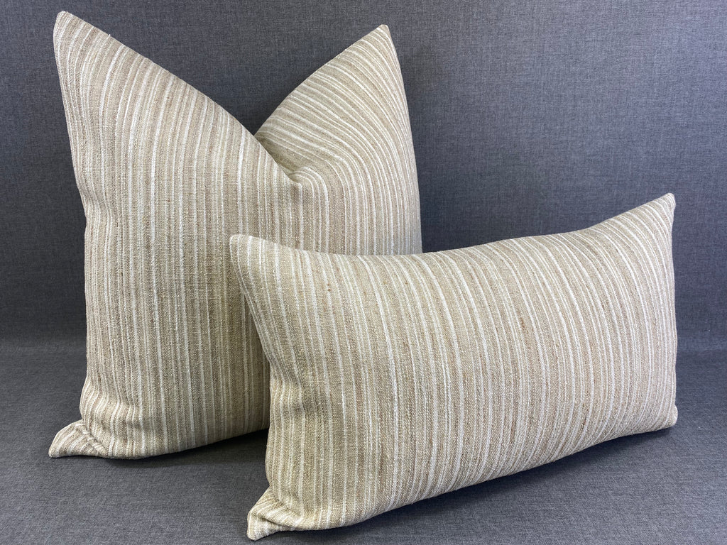 Luxury Lumbar Pillow - 24" x 14" - Wheatfield Lumbar Lovely Woven Texture Of Beige White And Cream Stripes