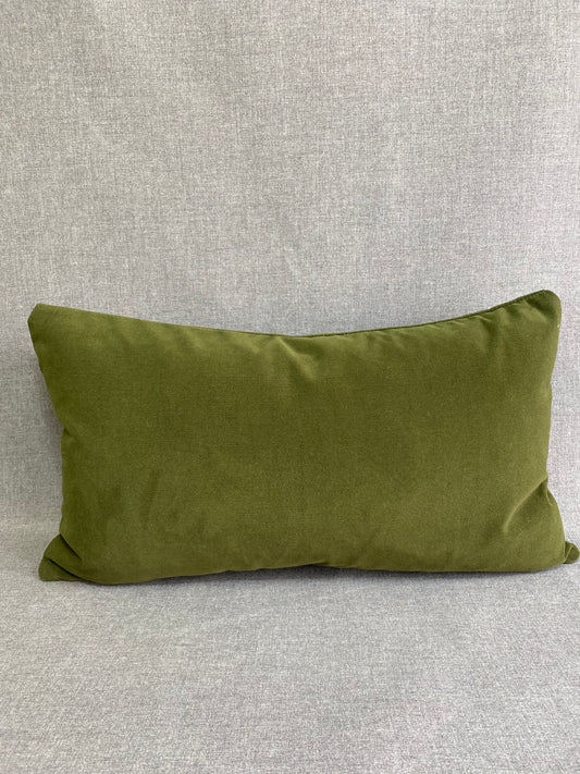 Belvedere Forest Lumbar; Jewel Green solid in a creamy smooth velvet fabric.