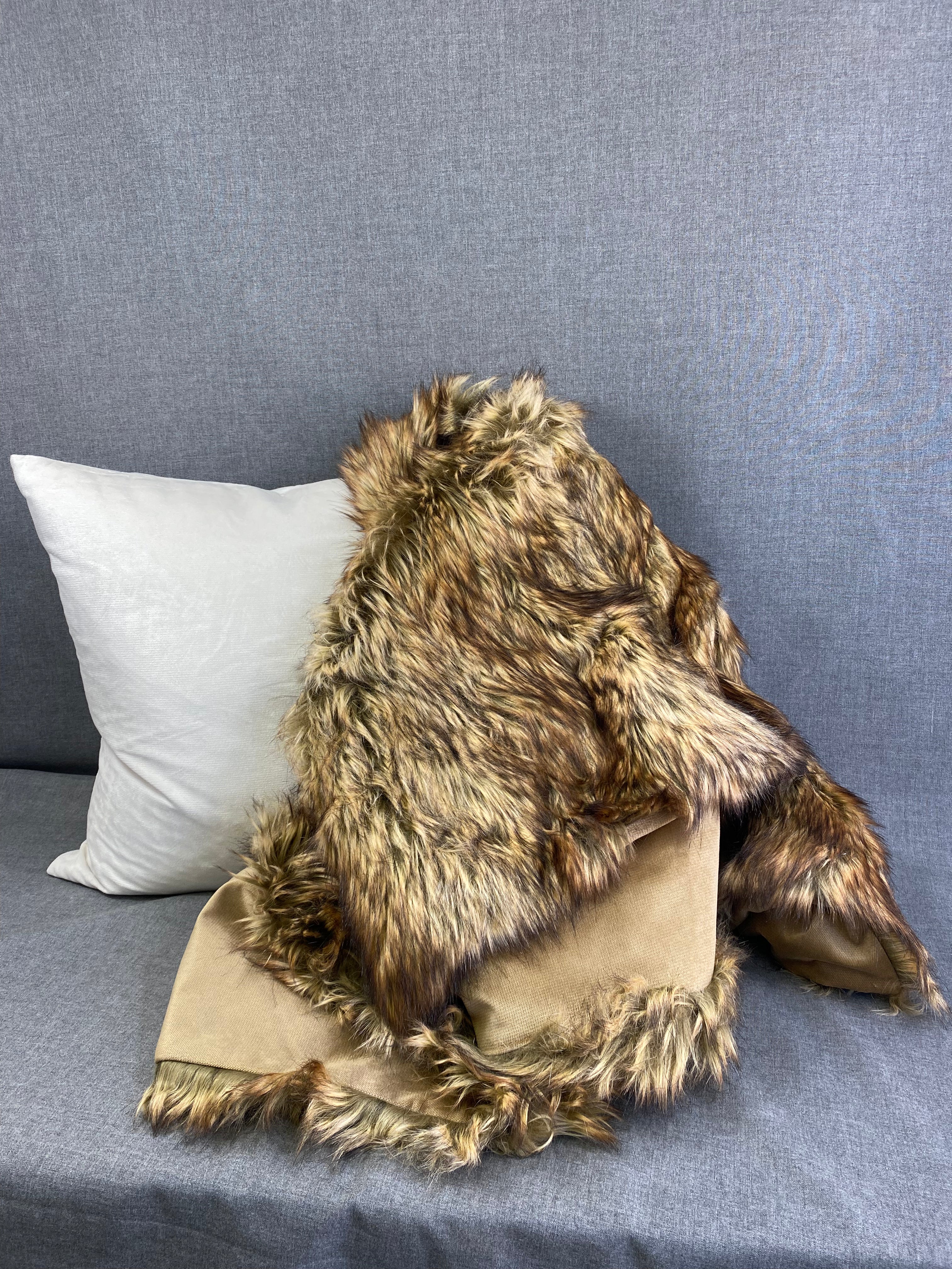 Gold Wolf Fur Throw 52" x 62"