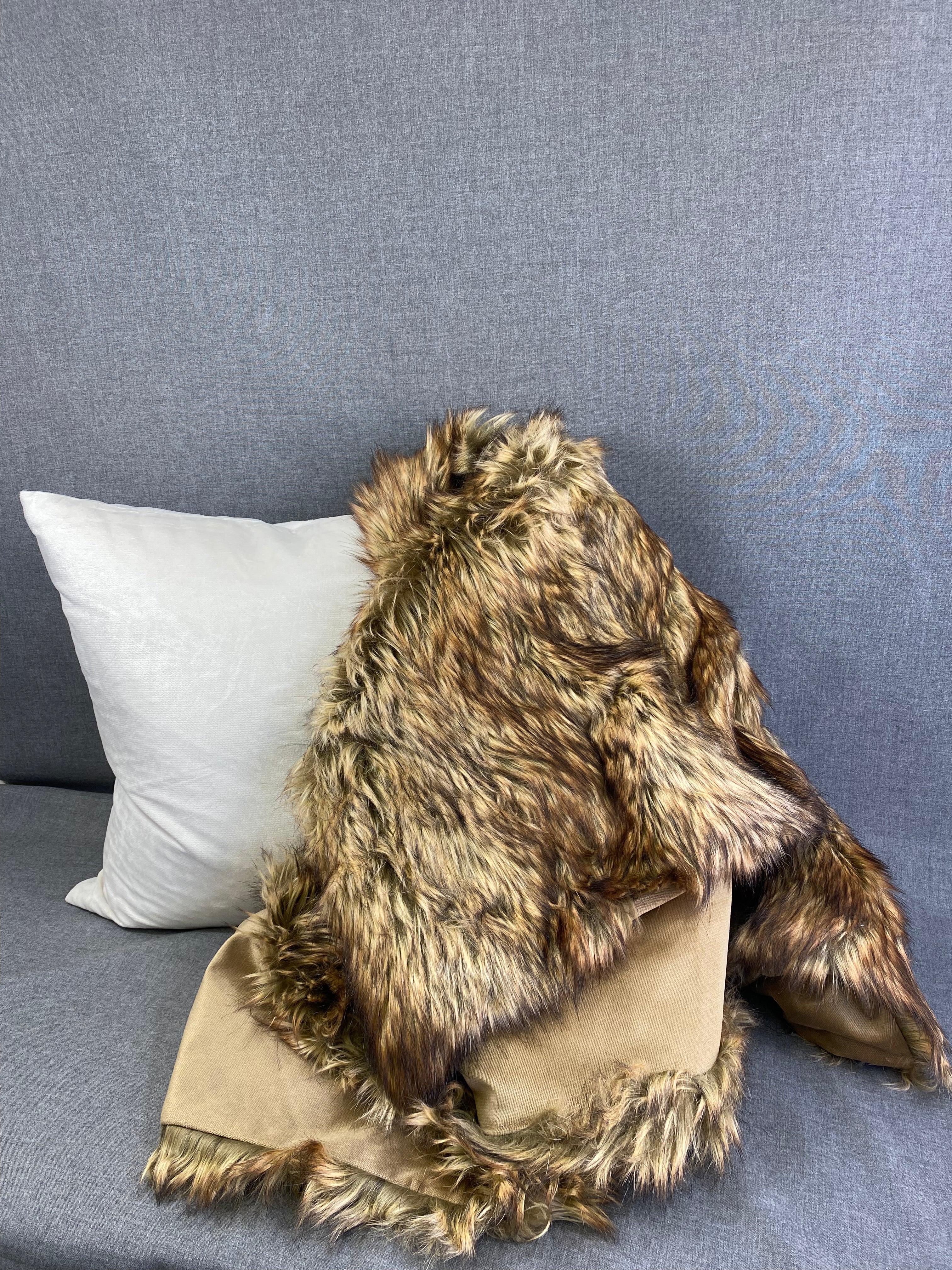 Gold Wolf Fur Throw 52" x 62"
