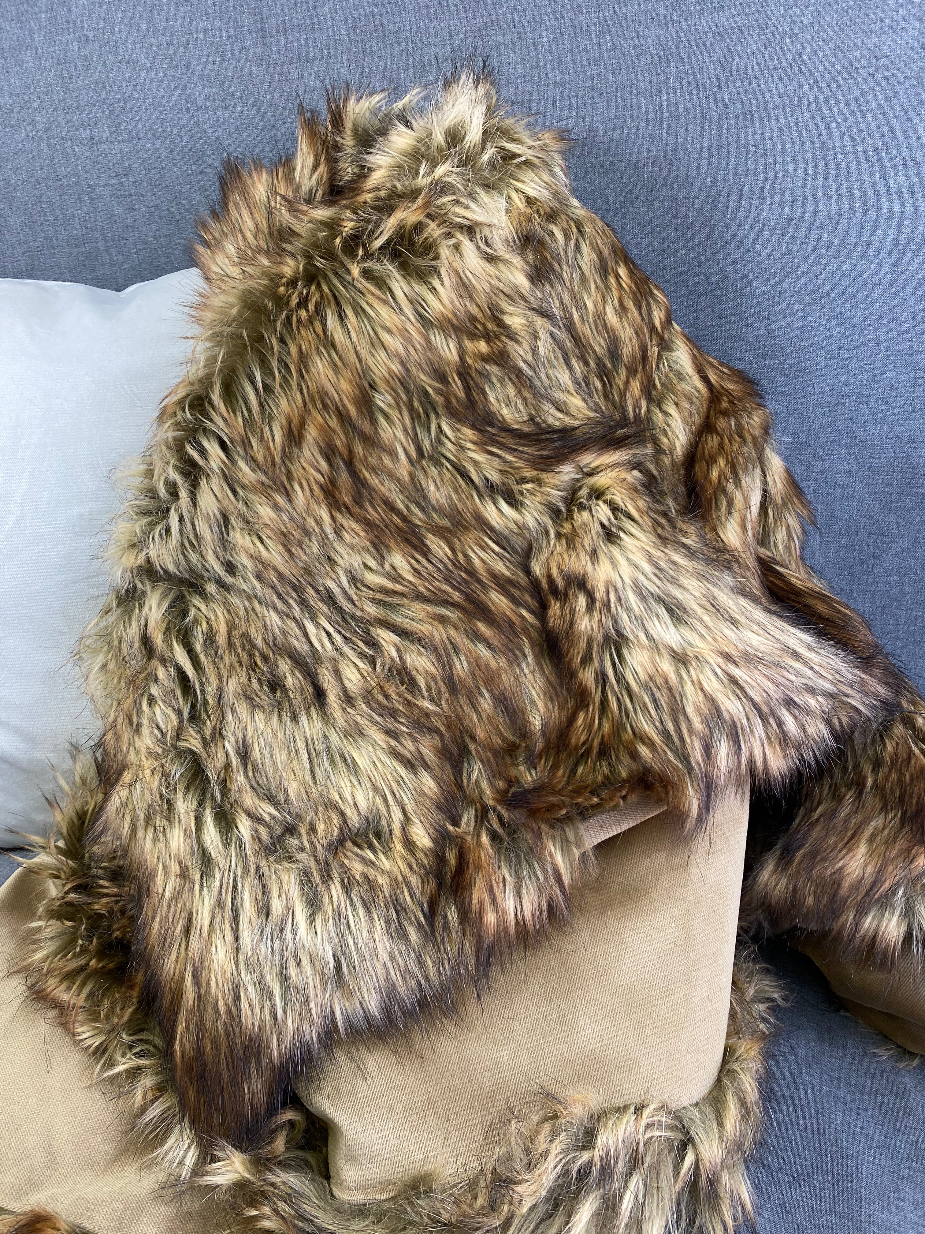 Gold Wolf Fur Throw 52" x 62"