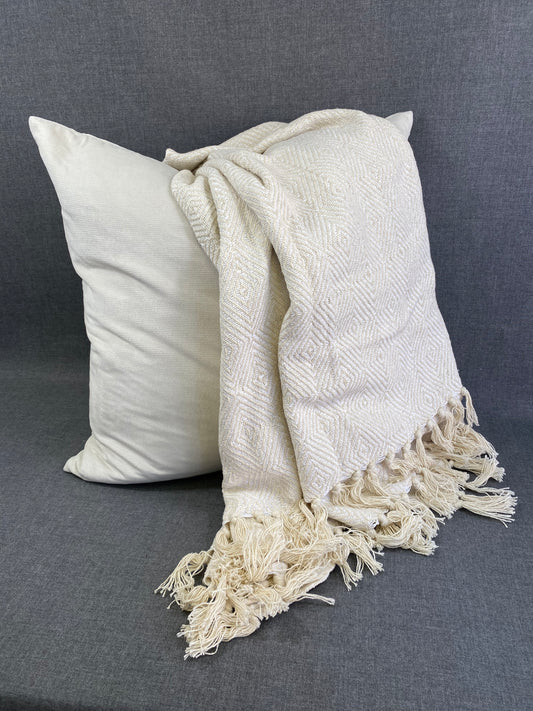 Soft Throw Diamond Weave-Ivory- 50"X60"