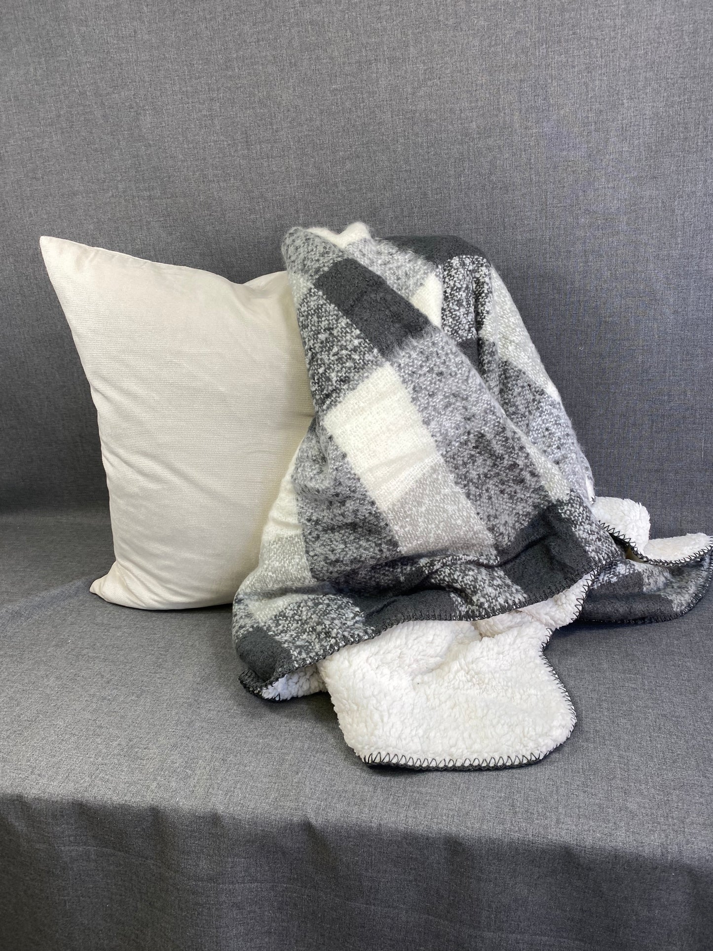 Faux Mohair Sherpa Throw- Grey- 50"X60"