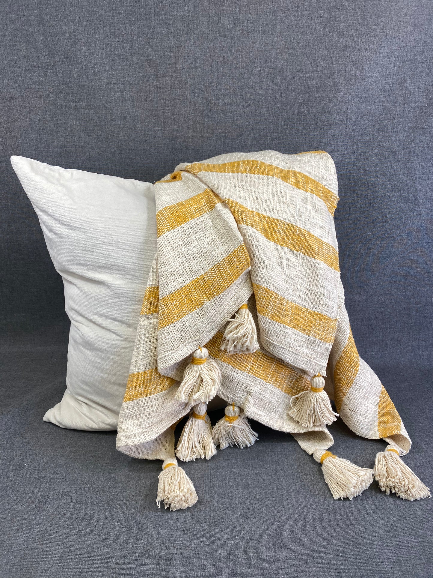 Stripe Tassel Throw-Mustard- 50"X60"