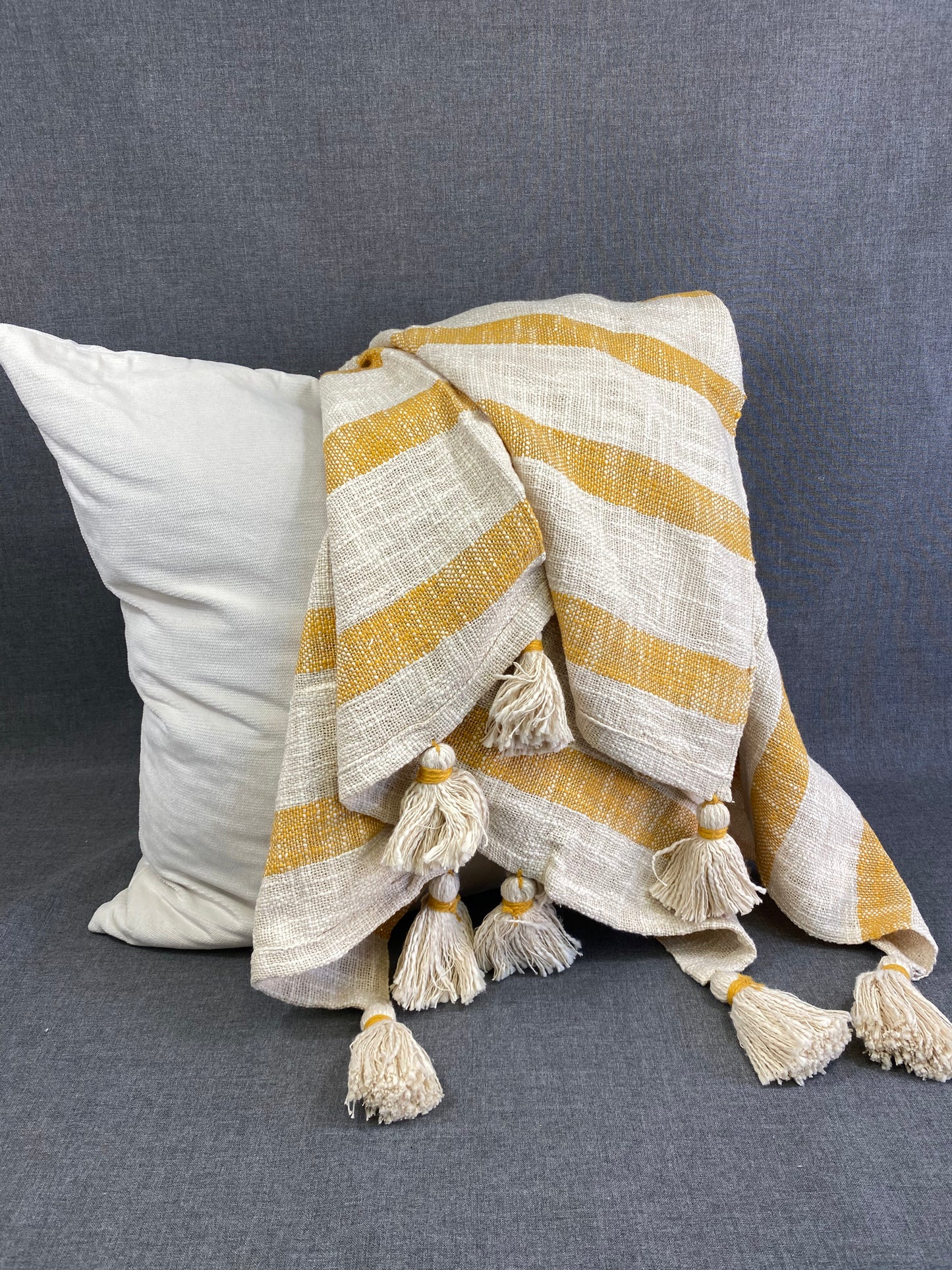 Stripe Tassel Throw-Mustard- 50"X60"