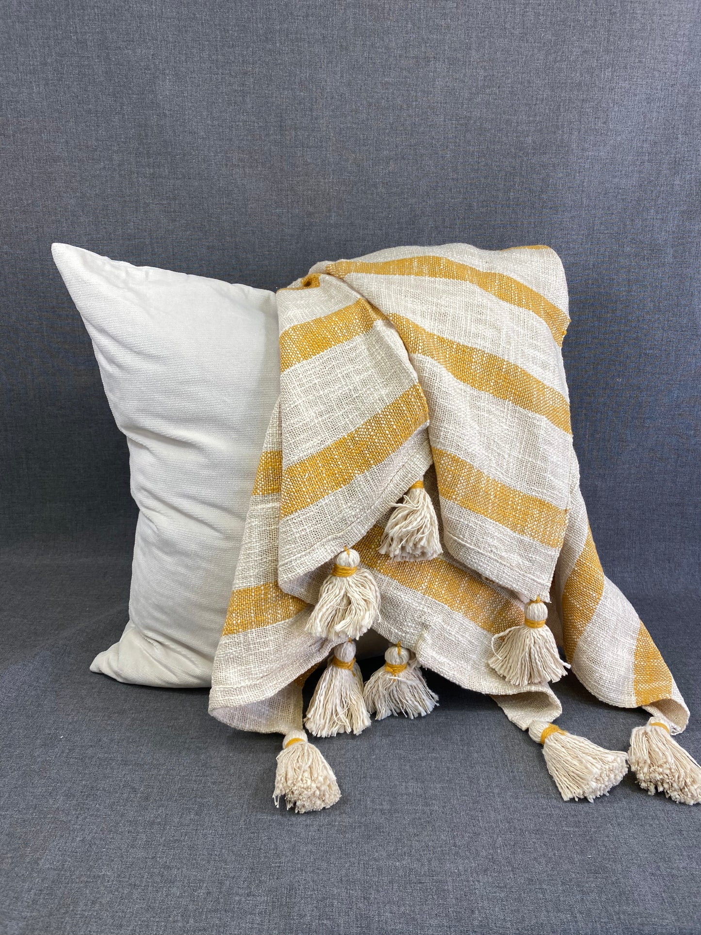 Stripe Tassel Throw-Mustard- 50"X60"