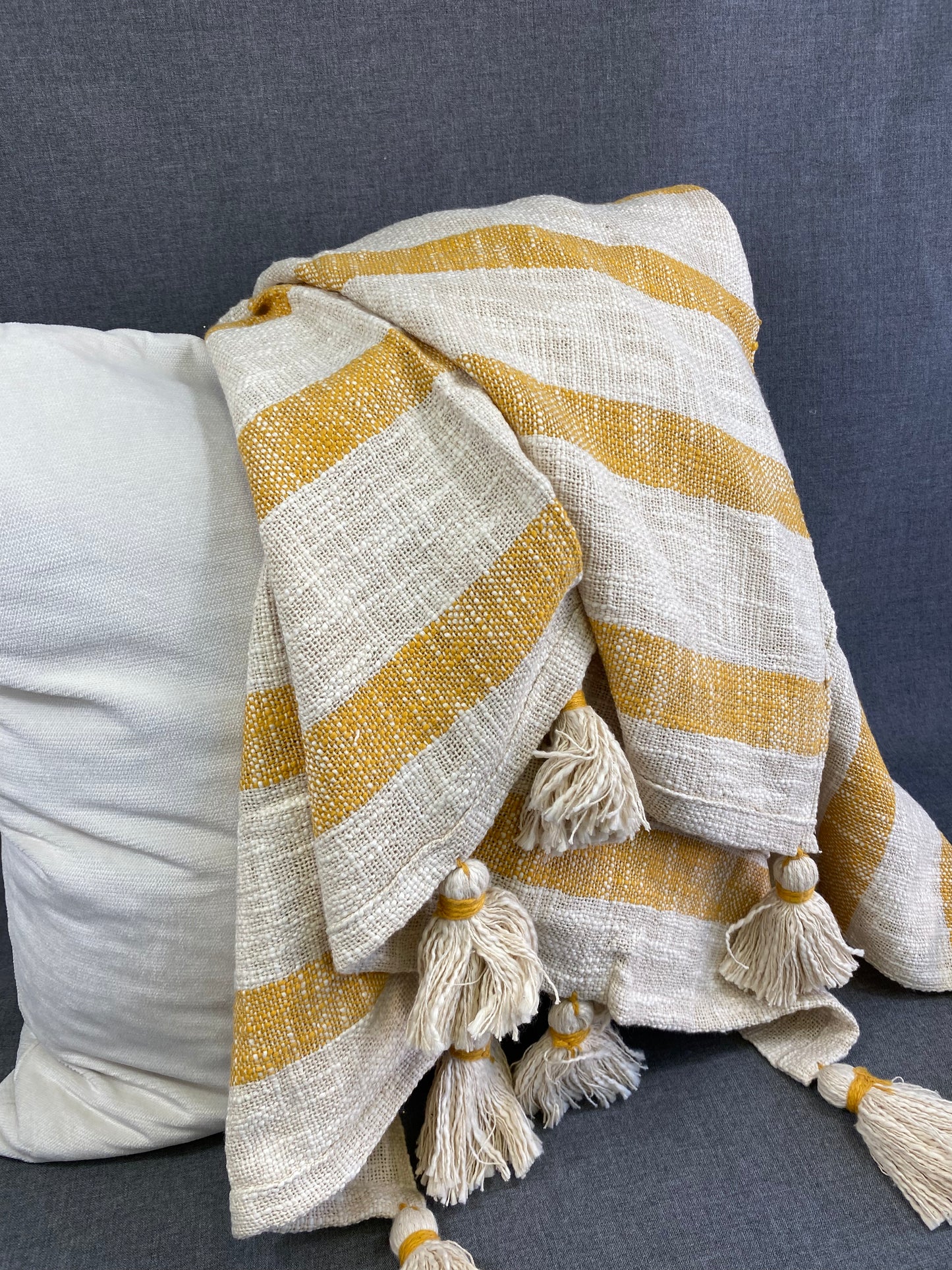 Stripe Tassel Throw-Mustard- 50"X60"