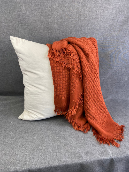 Waffle Weave Throw-Rust- 50"X60"