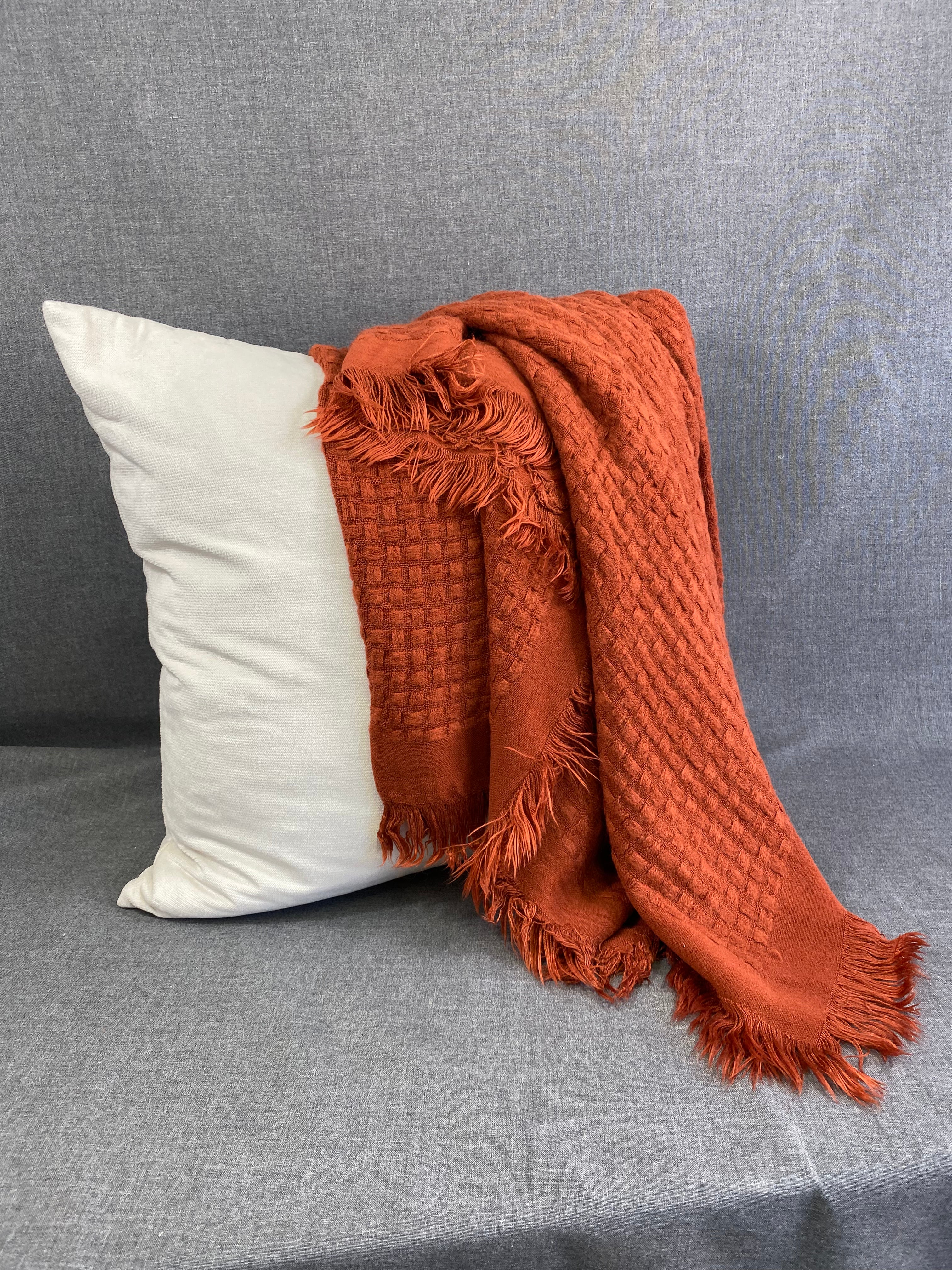 Waffle Weave Throw-Rust- 50"X60"