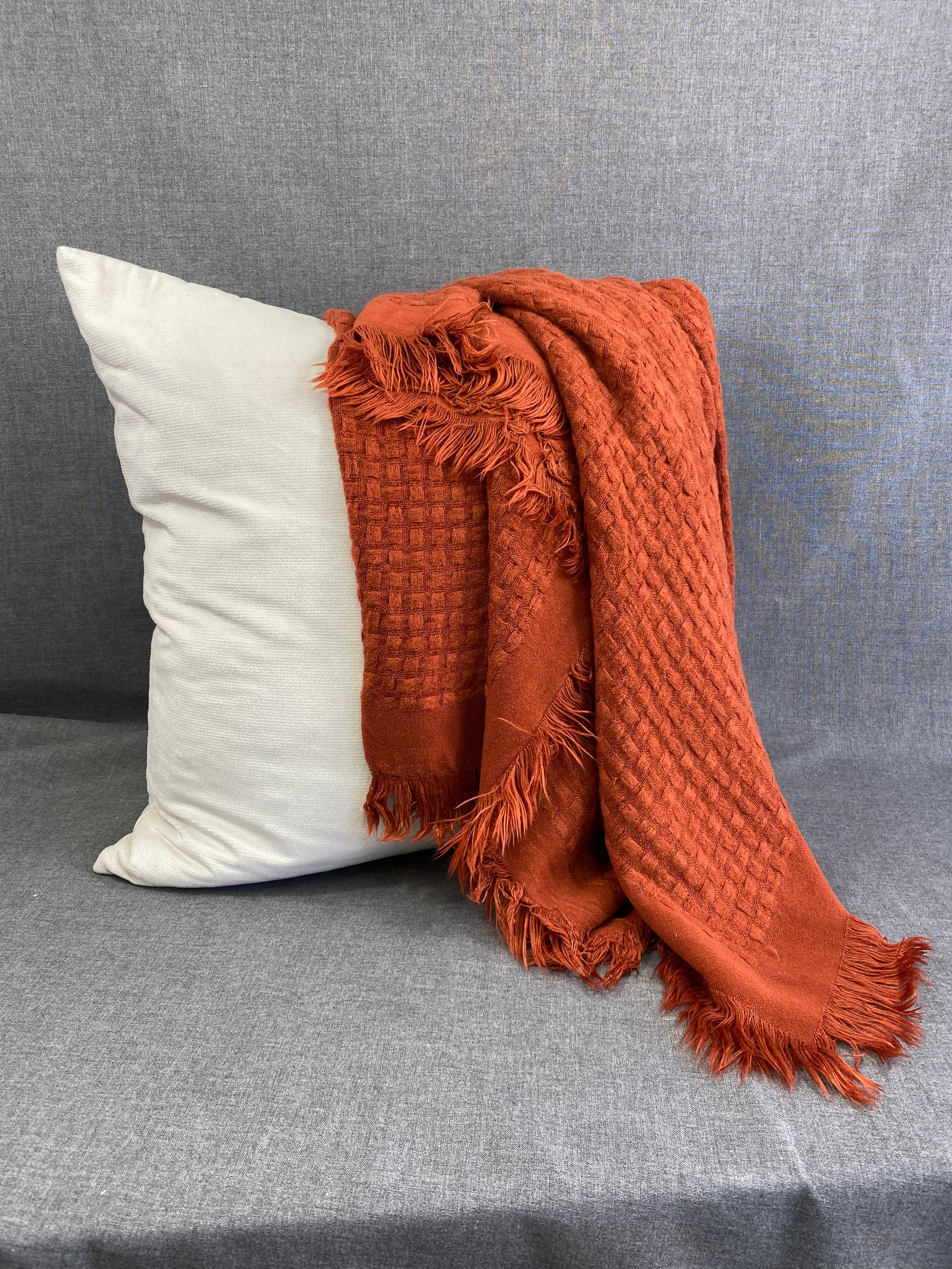 Waffle Weave Throw-Rust- 50"X60"