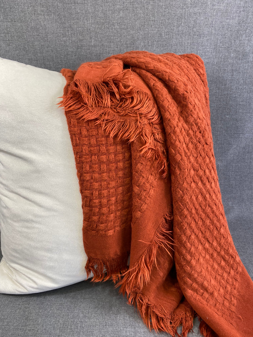 Waffle Weave Throw-Rust- 50"X60"