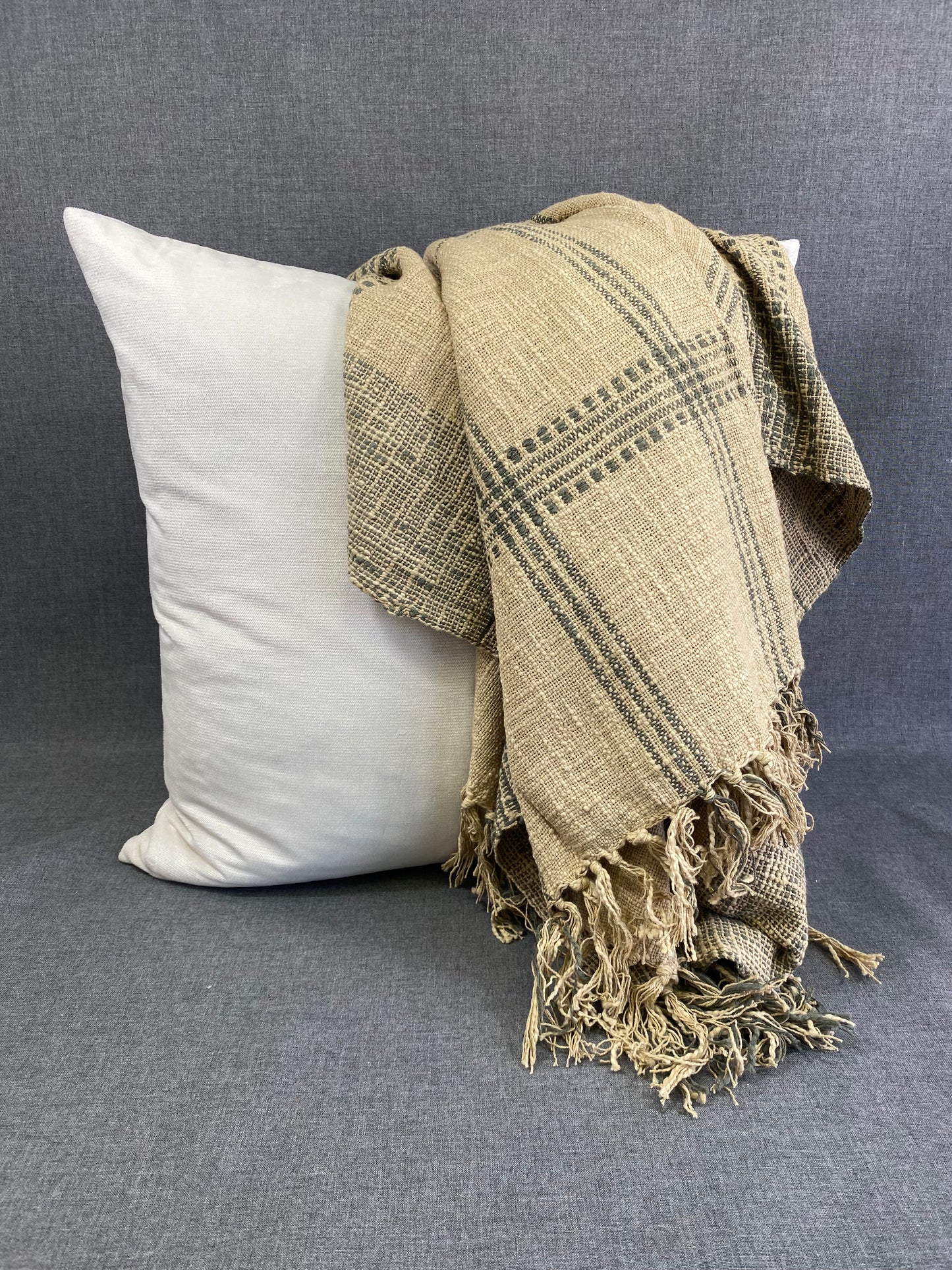 Plaid Throw-Natural- 50"X60"