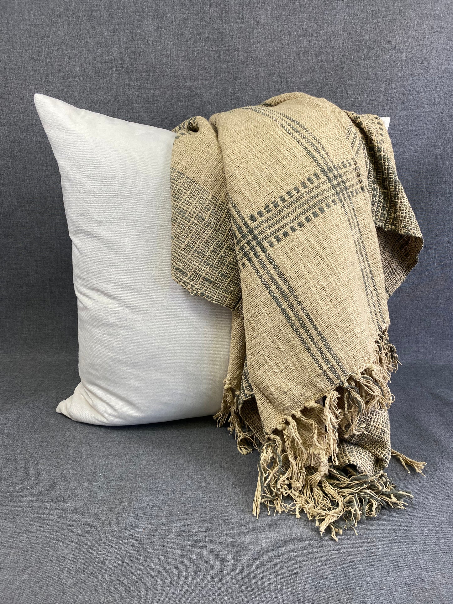 Plaid Throw-Natural- 50"X60"