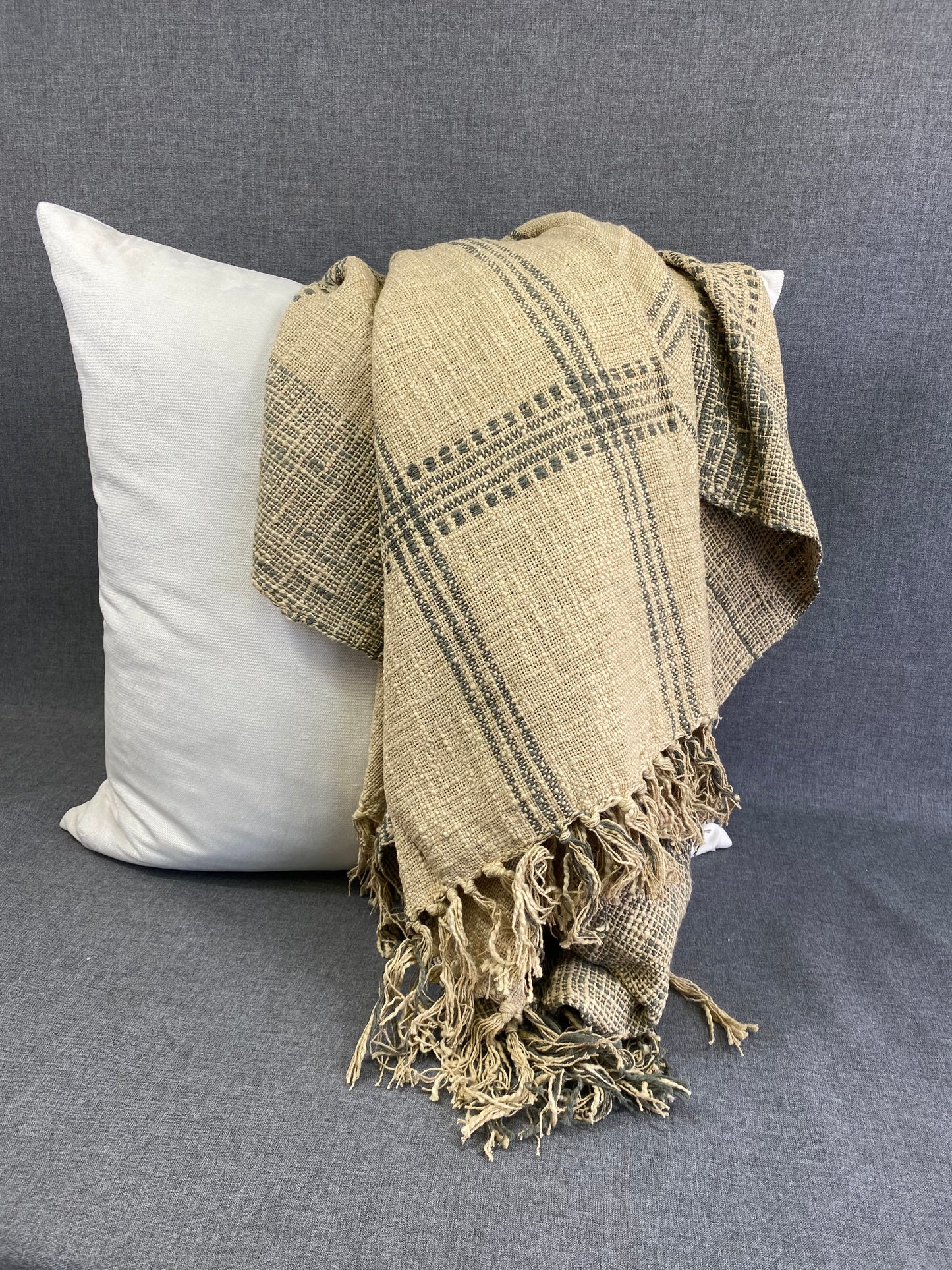 Plaid Throw-Natural- 50"X60"