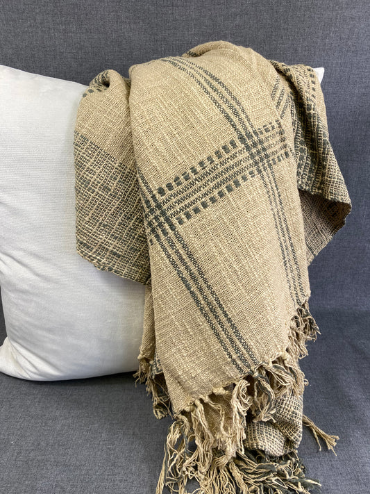 Plaid Throw-Natural- 50"X60"