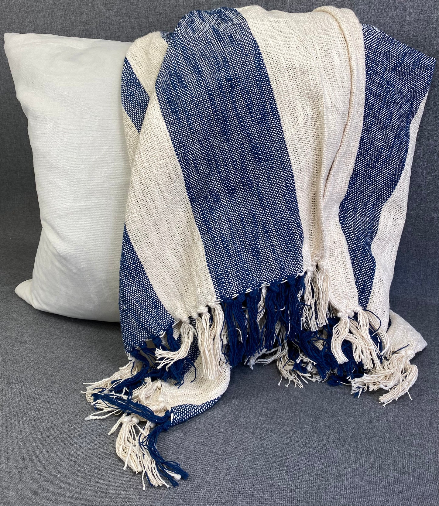 Striped Throw -Navy Blue- 50"X60"