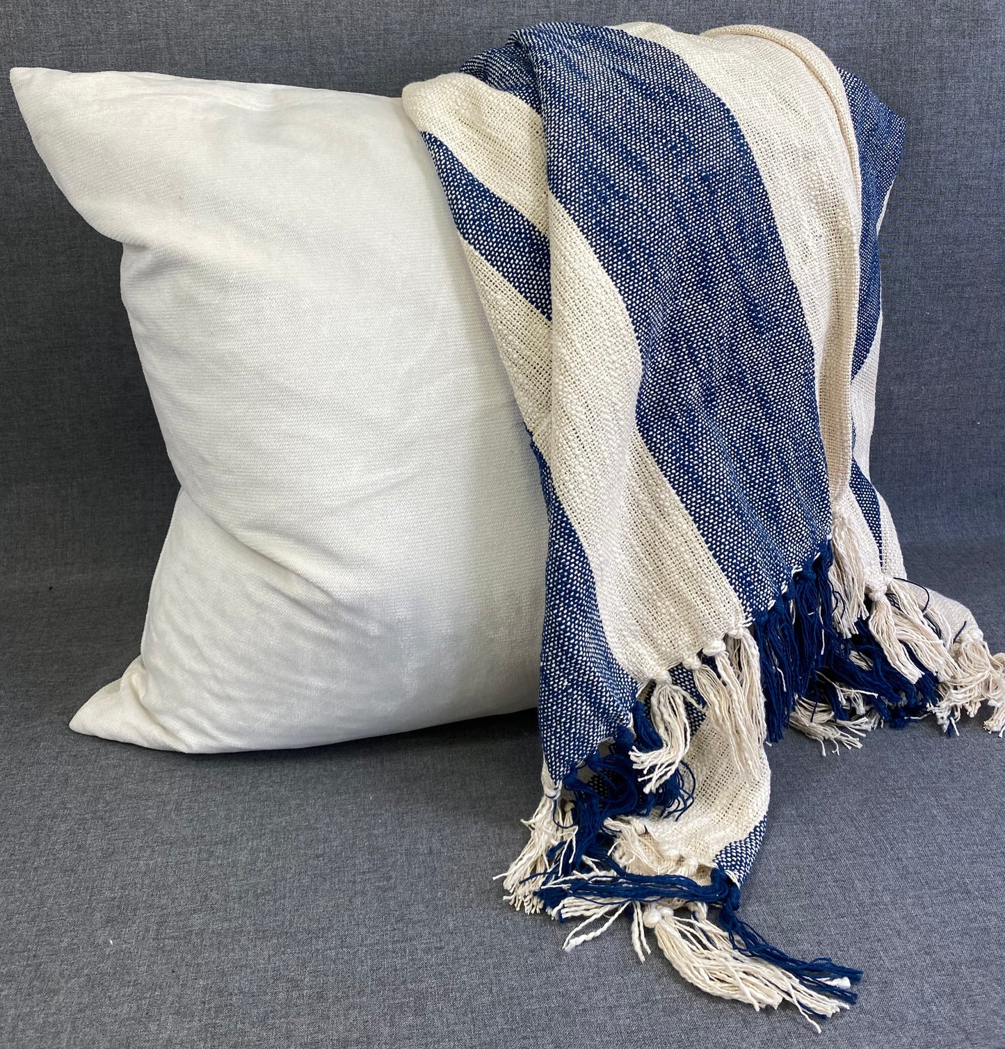 Striped Throw -Navy Blue- 50"X60"