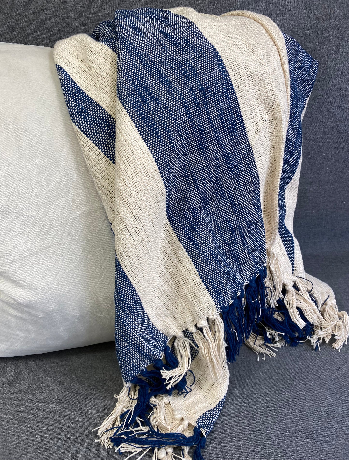 Striped Throw -Navy Blue- 50"X60"