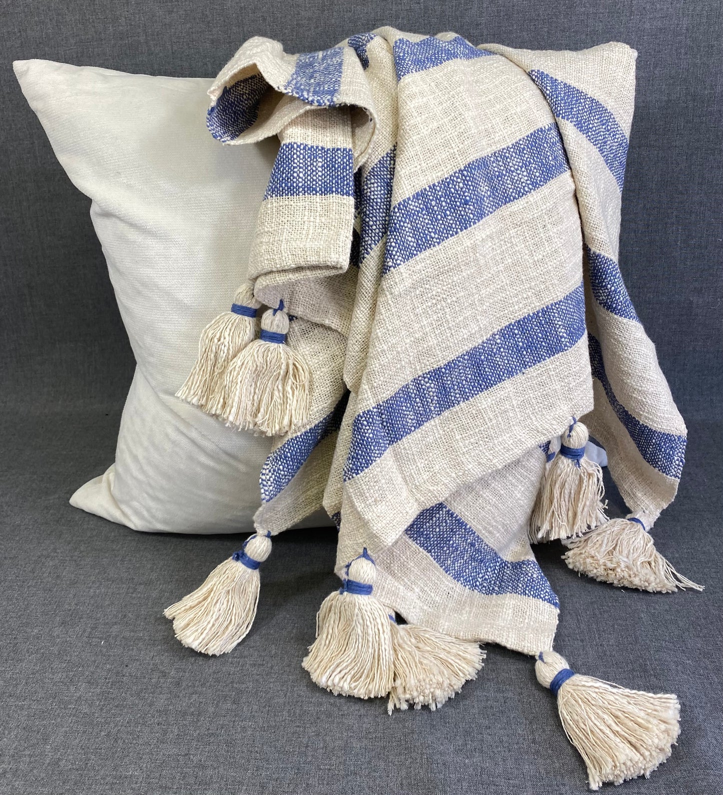 Striped Tassel Throw-Blue- 50"X60"