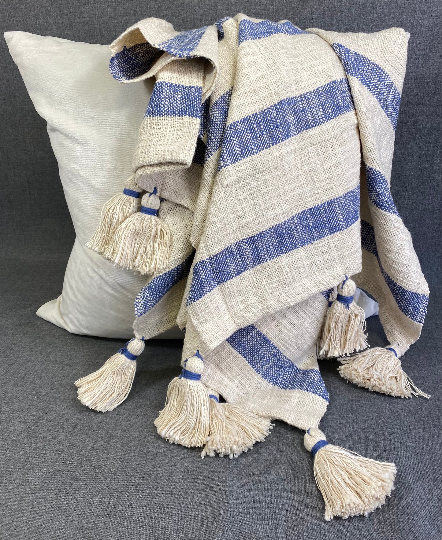 Striped Tassel Throw-Blue- 50"X60"