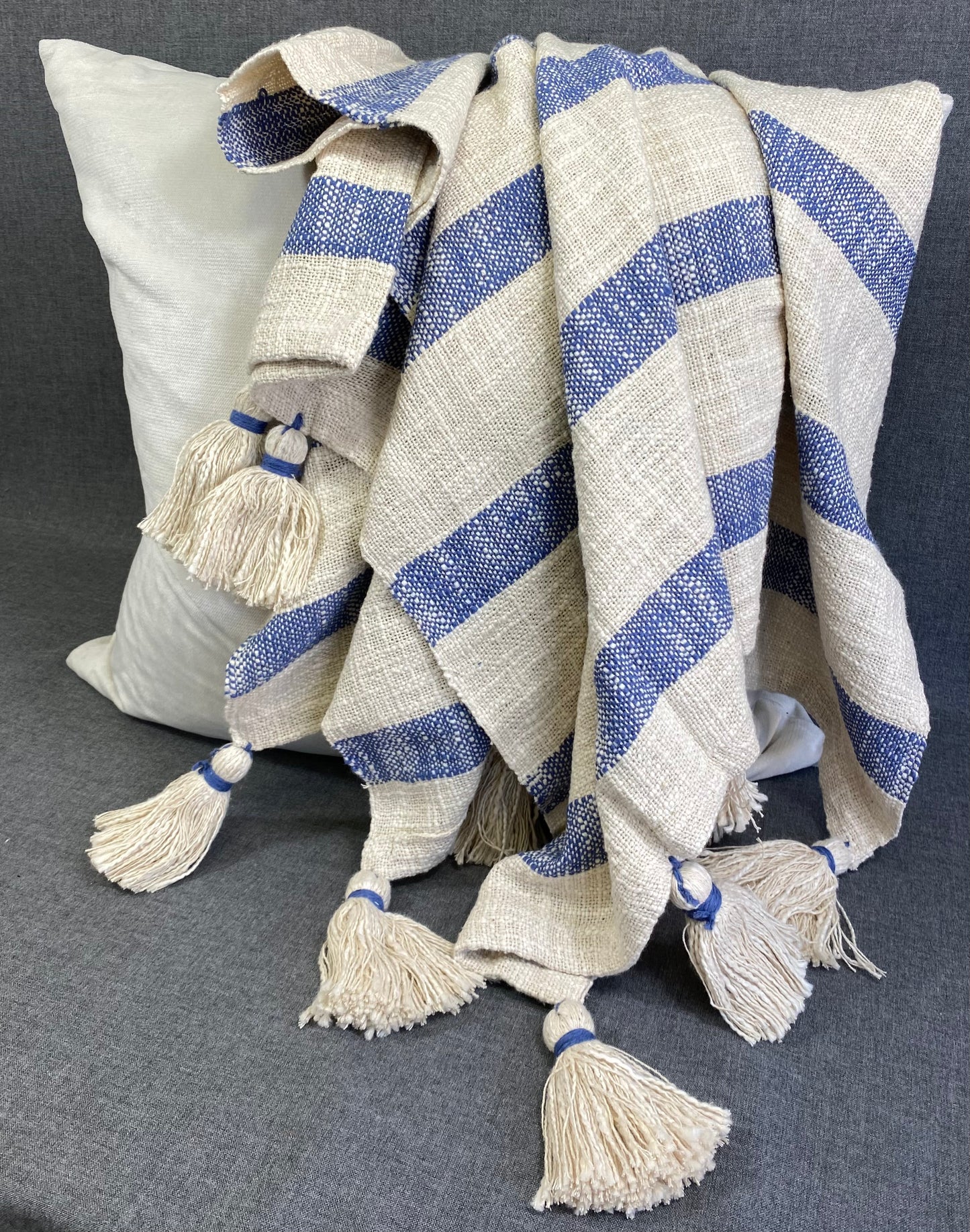 Striped Tassel Throw-Blue- 50"X60"