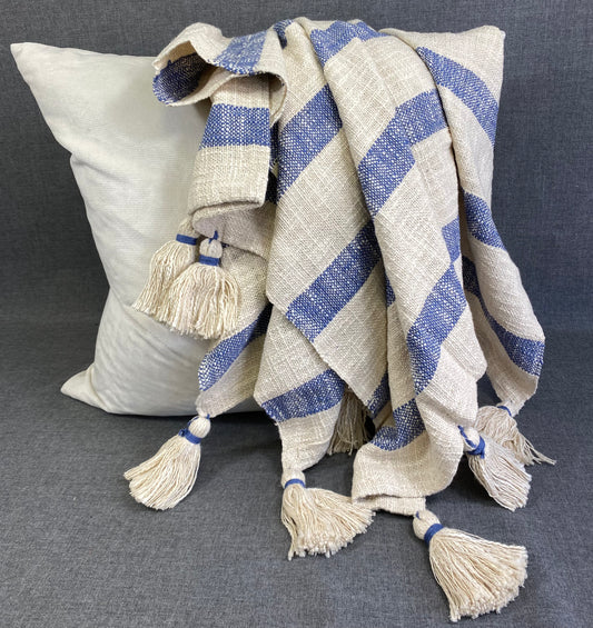 Striped Tassel Throw-Blue- 50"X60"