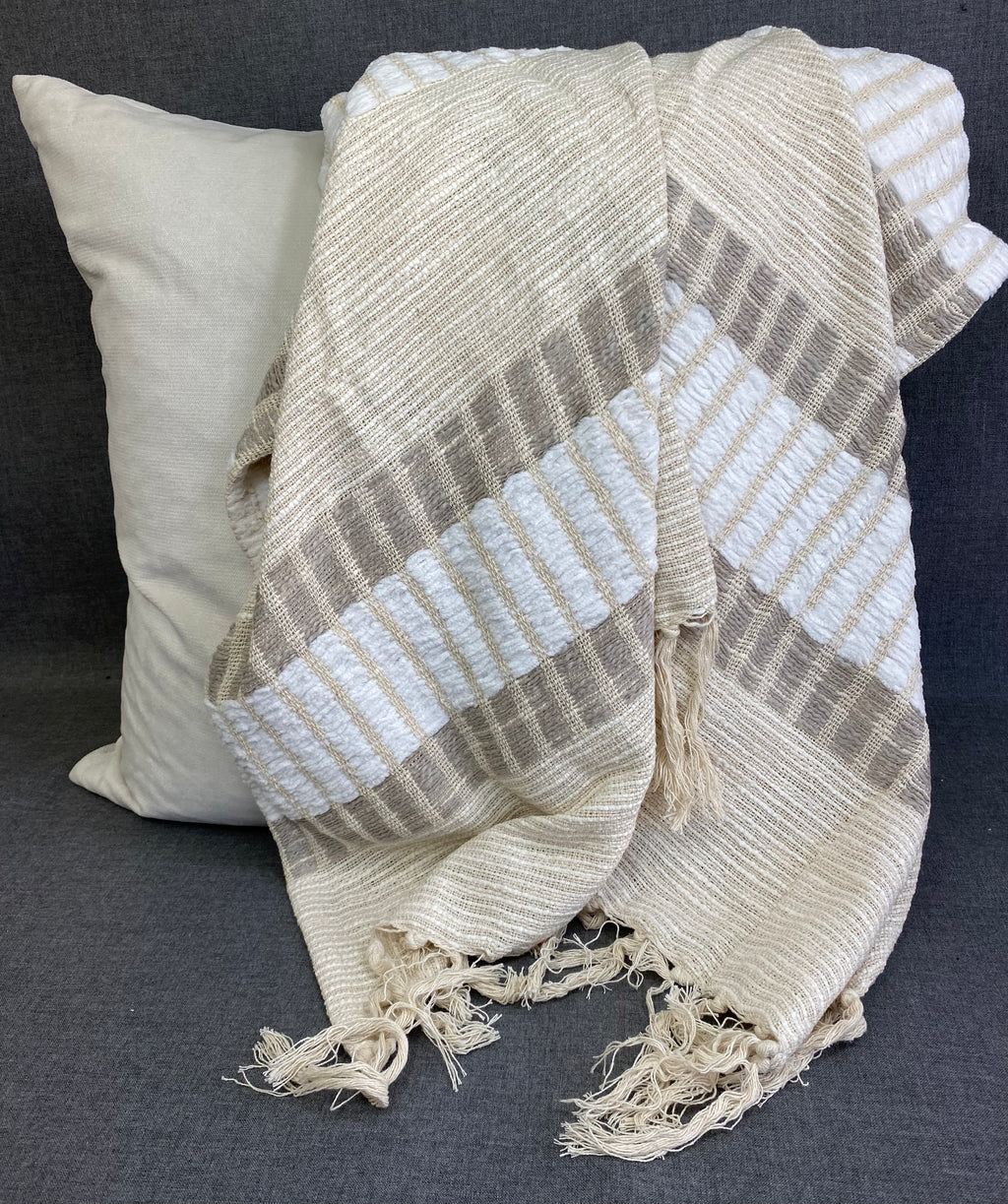 Woven Striped Throw-Natural-50"X60"