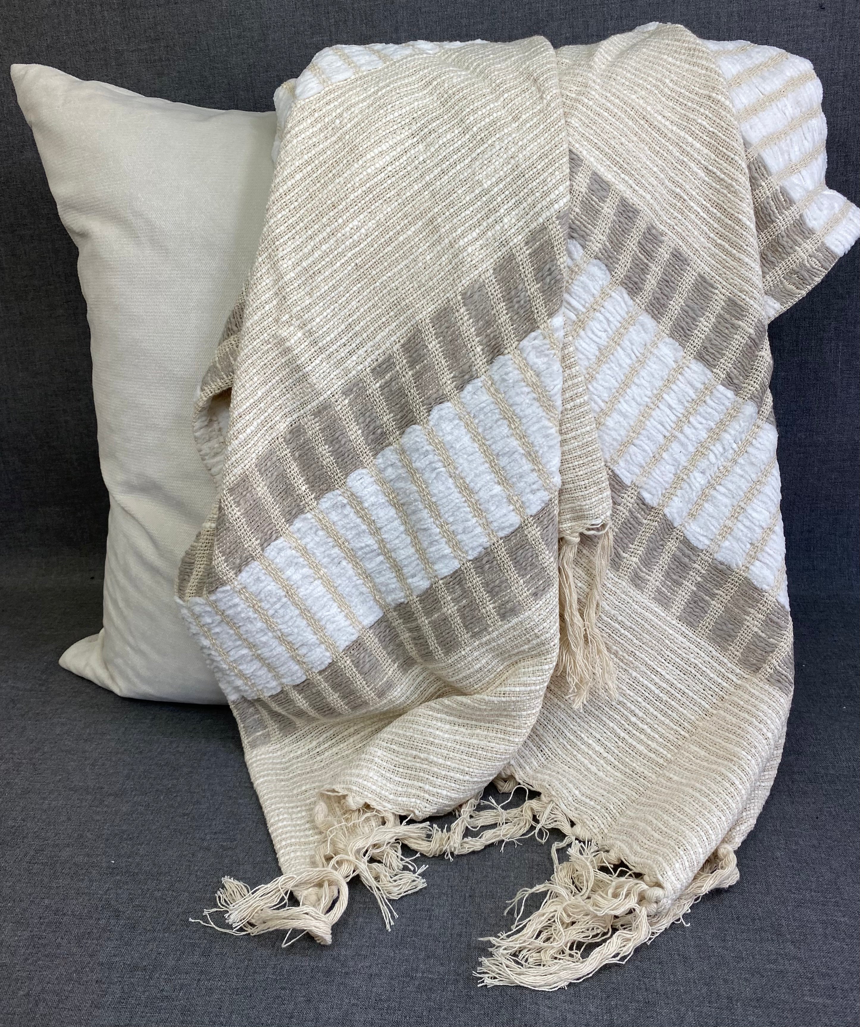 Woven Striped Throw-Natural-50"X60"