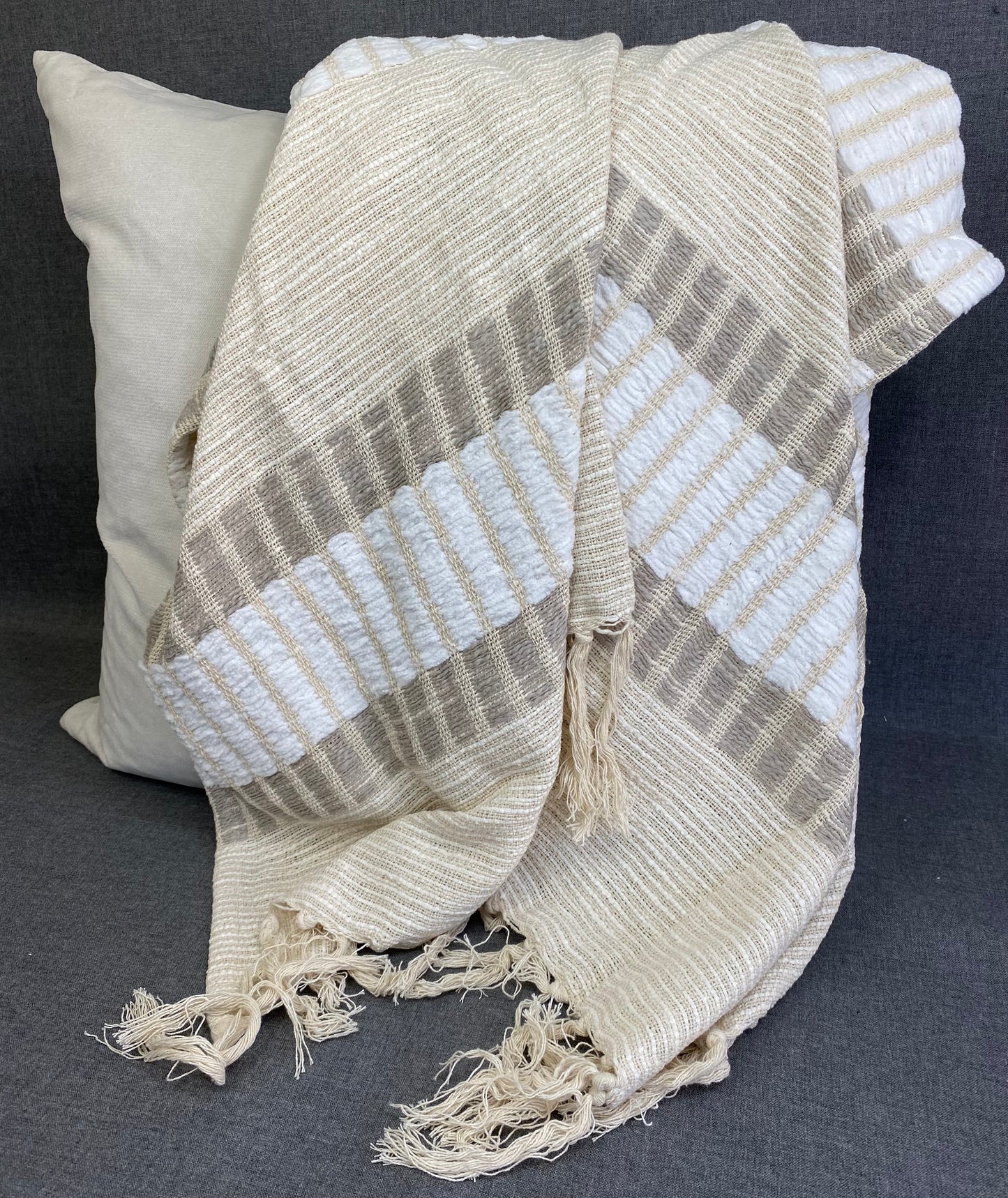 Woven Striped Throw-Natural-50"X60"