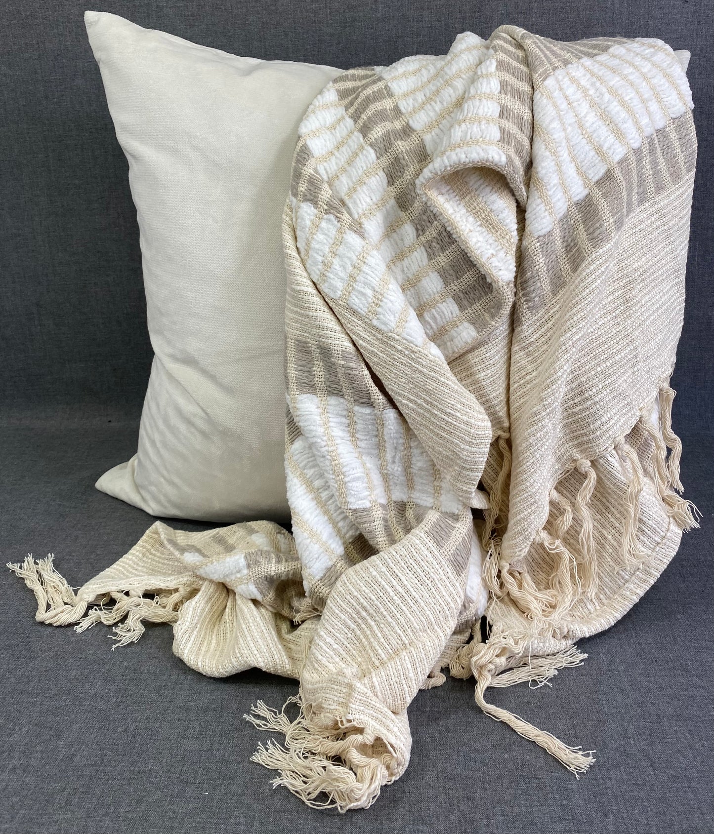 Woven Striped Throw-Natural-50"X60"