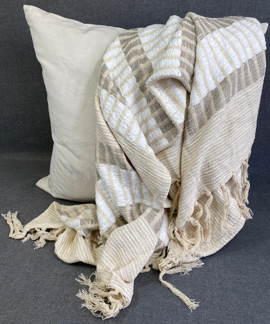 Woven Striped Throw-Natural-50"X60"