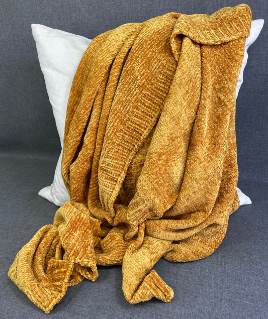 Knitted Chenille Throw-Mustard- Oblong 50"X60"