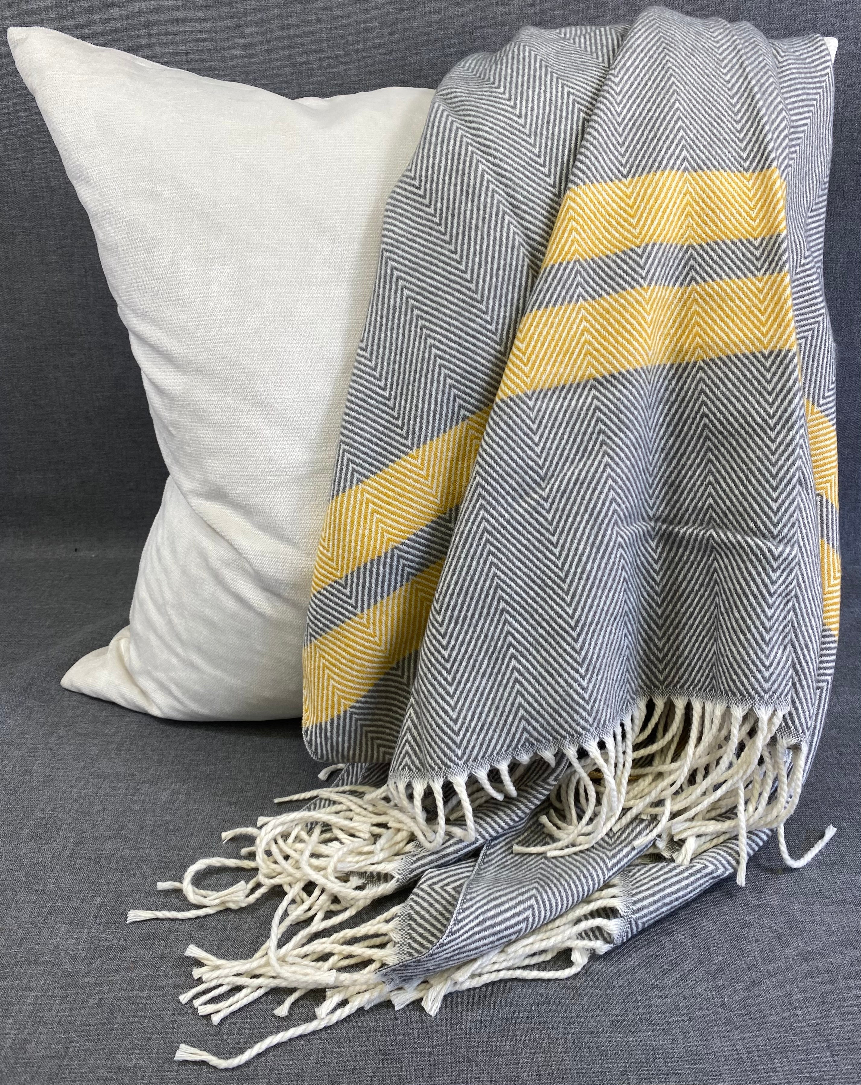 Striped Herringbone Throw Grey- 50"X60"