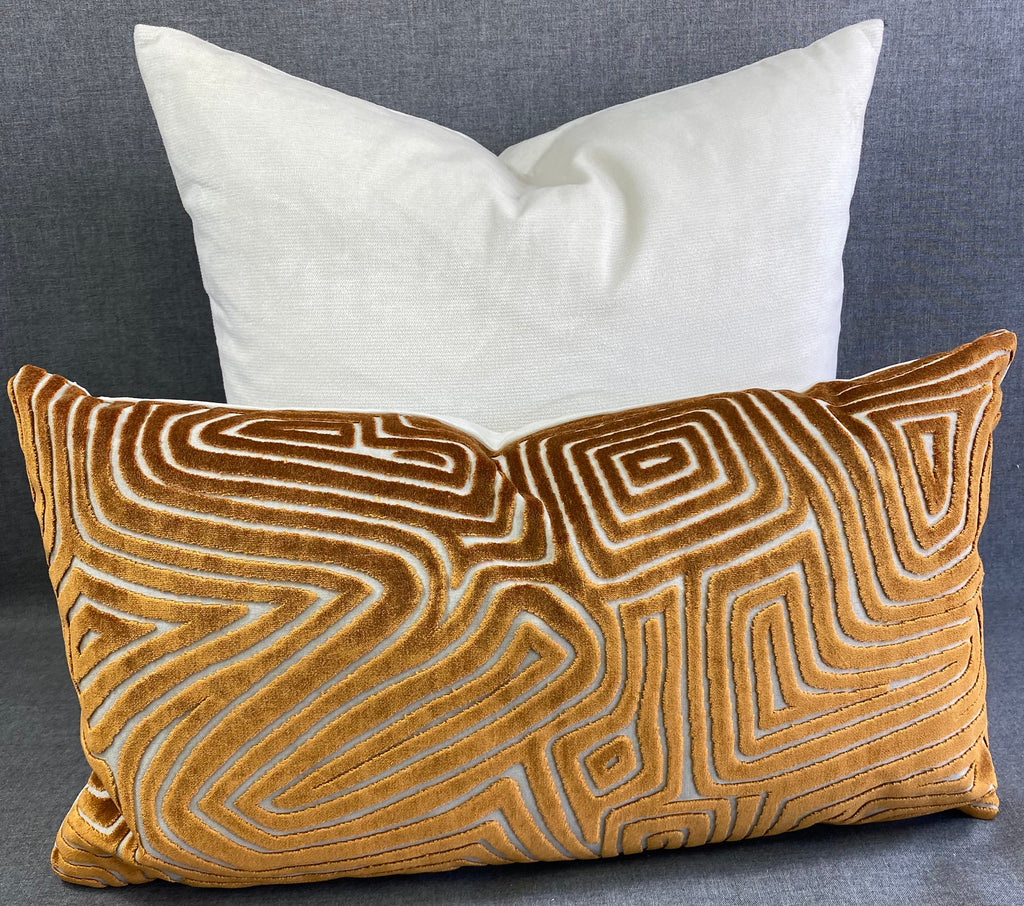 Luxury Lumbar Pillow – 24" × 14" – Vertigo Rust | Geometric Velvet ...