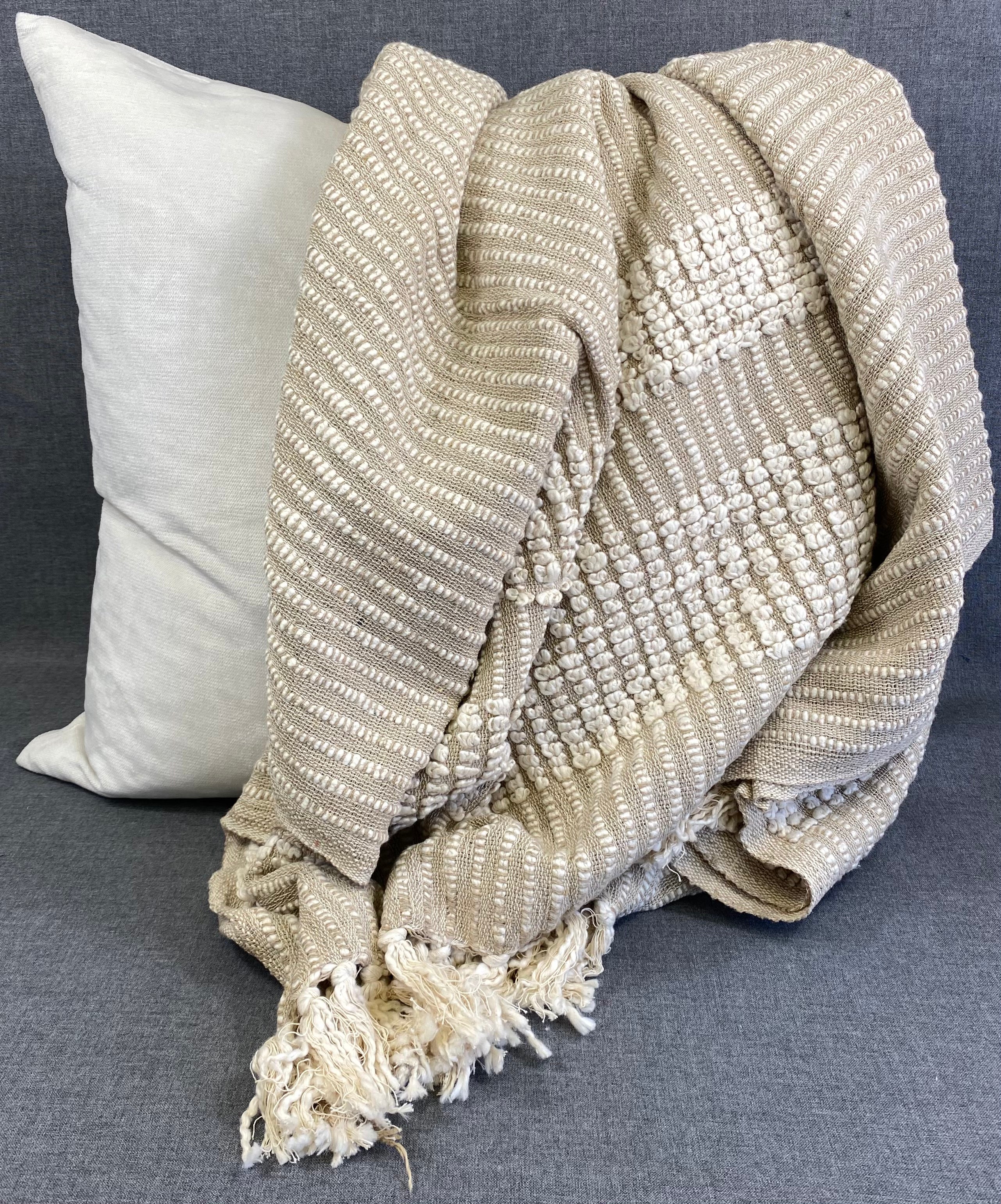 Woven Stripe Throw-Natural-50"X60"