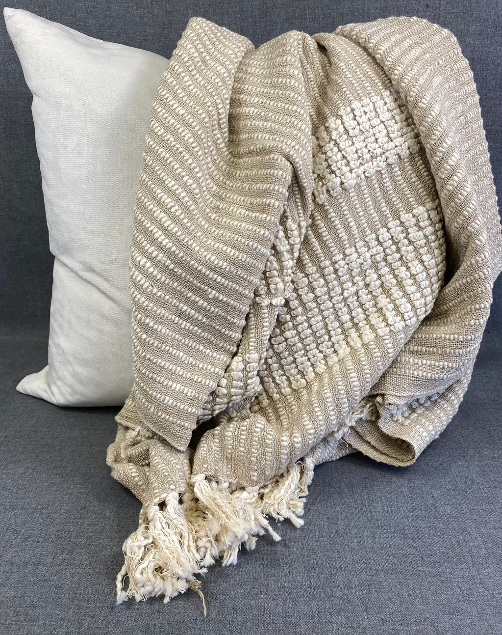 Woven Stripe Throw-Natural-50"X60"