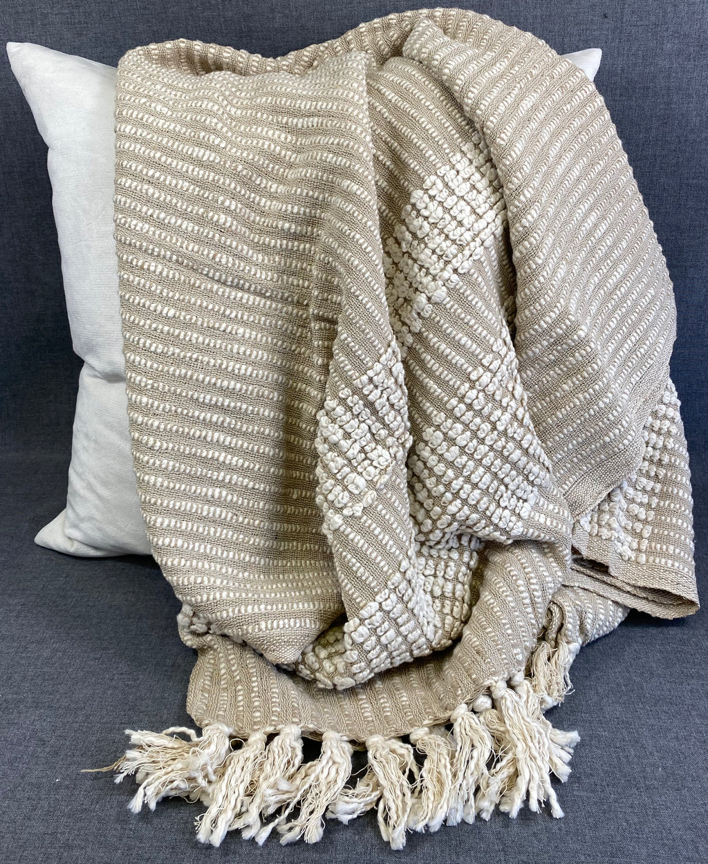 Woven Stripe Throw-Natural-50"X60"