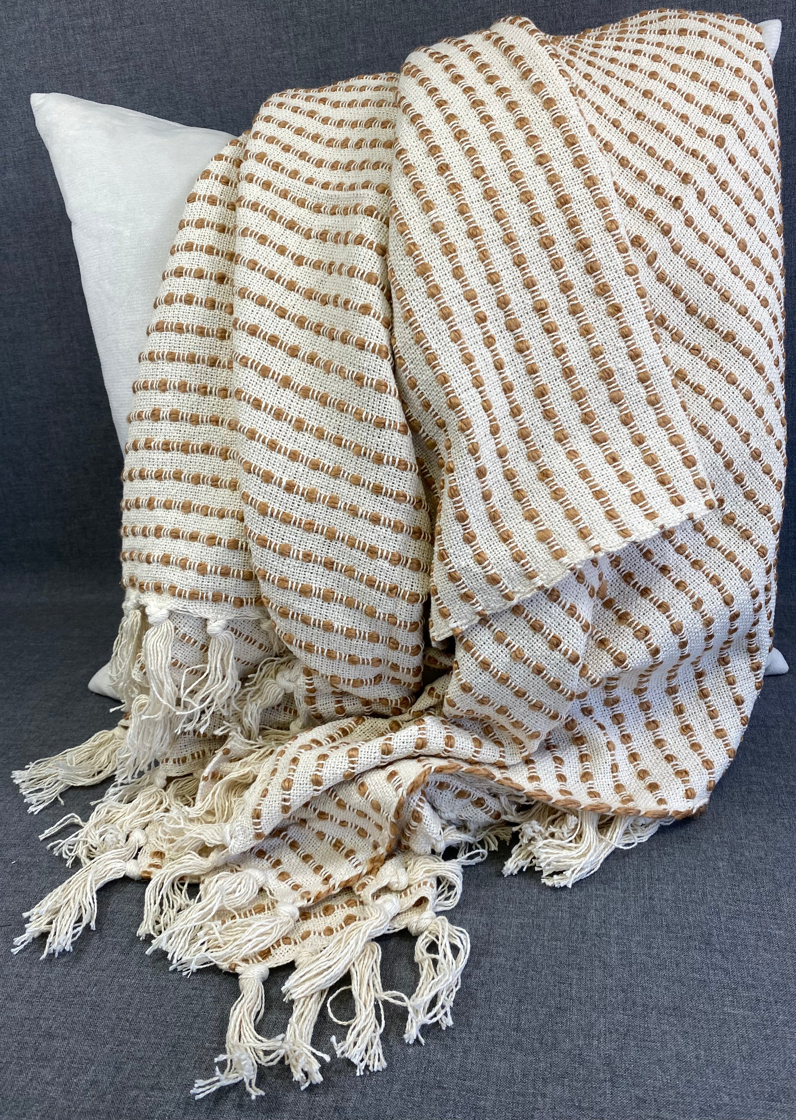 Cream/Honey Stripe Woven Throw-50"X60"