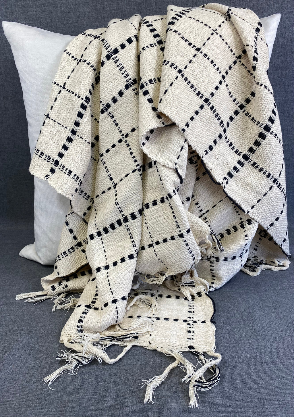 Dashed Line Throw-Natural 50"X60"