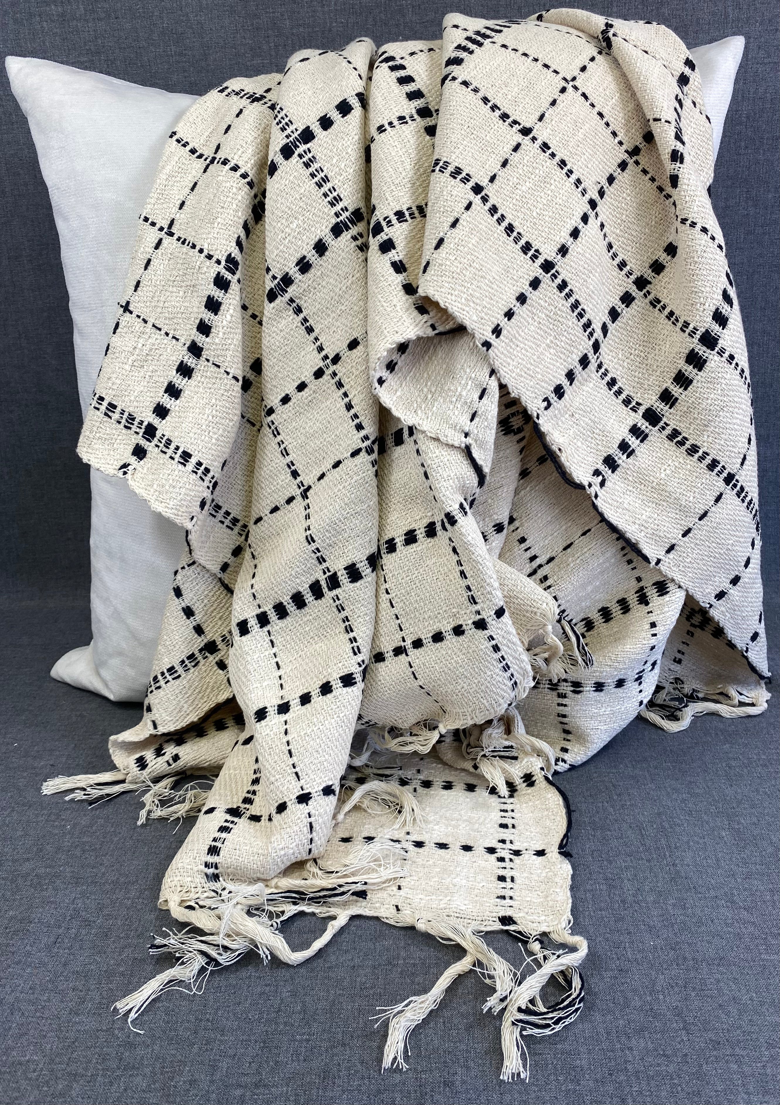 Dashed Line Throw-Natural 50"X60"