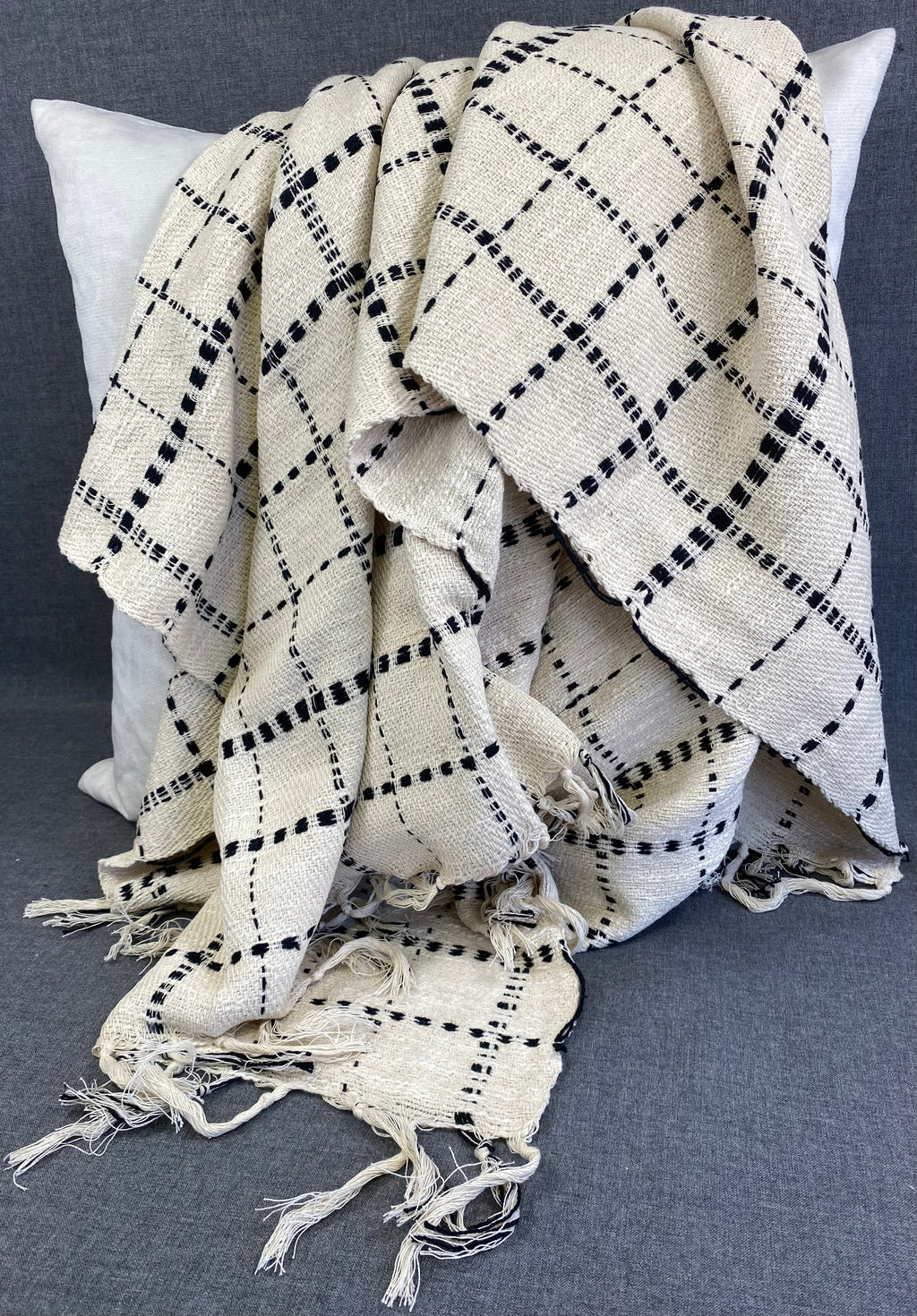 Dashed Line Throw-Natural 50"X60"