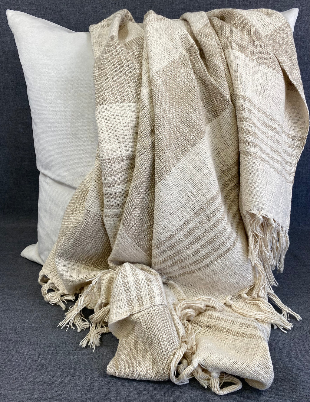 Striped Tassel Throw-Natural-50"X60"