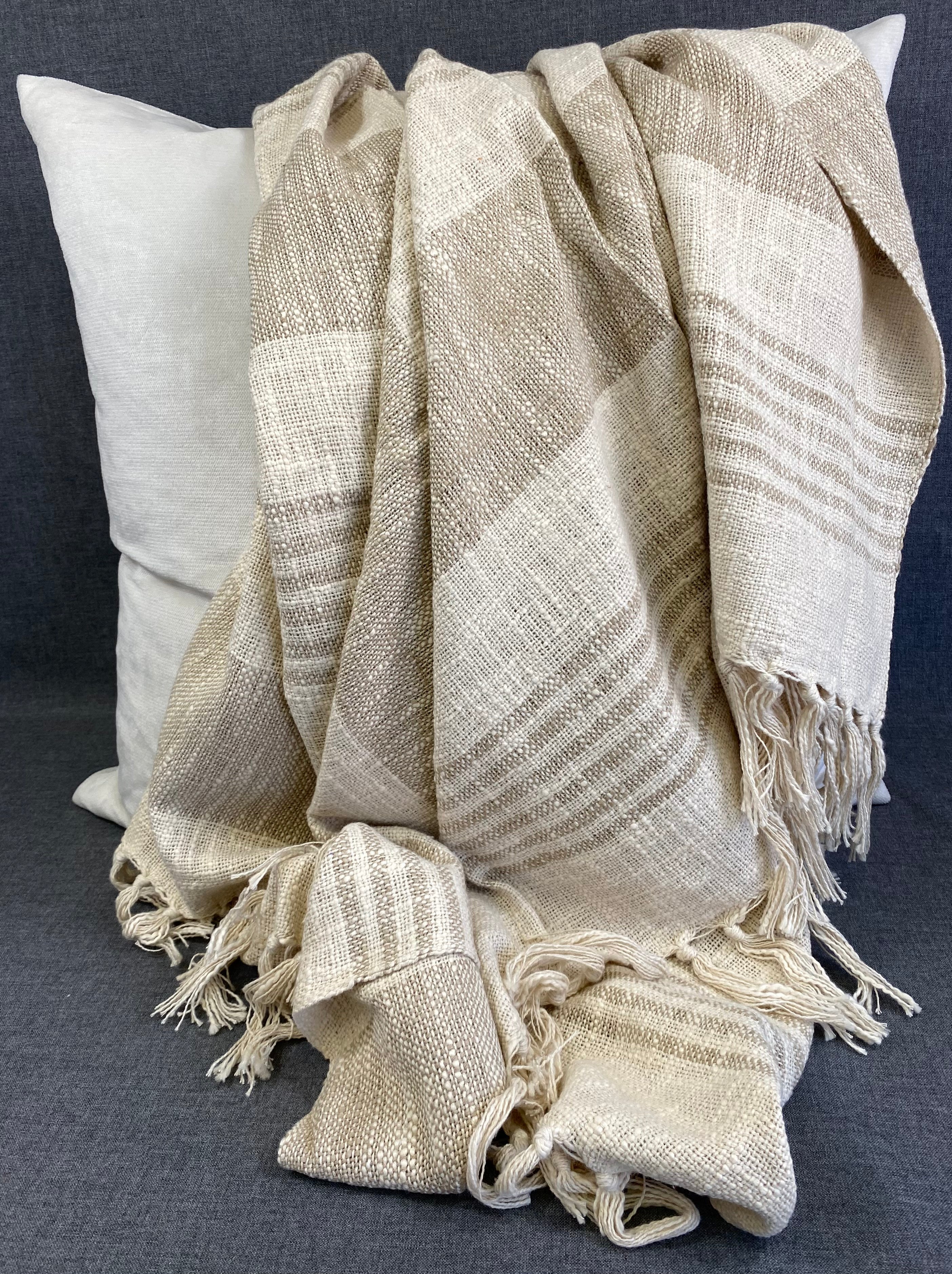 Striped Tassel Throw-Natural-50"X60"