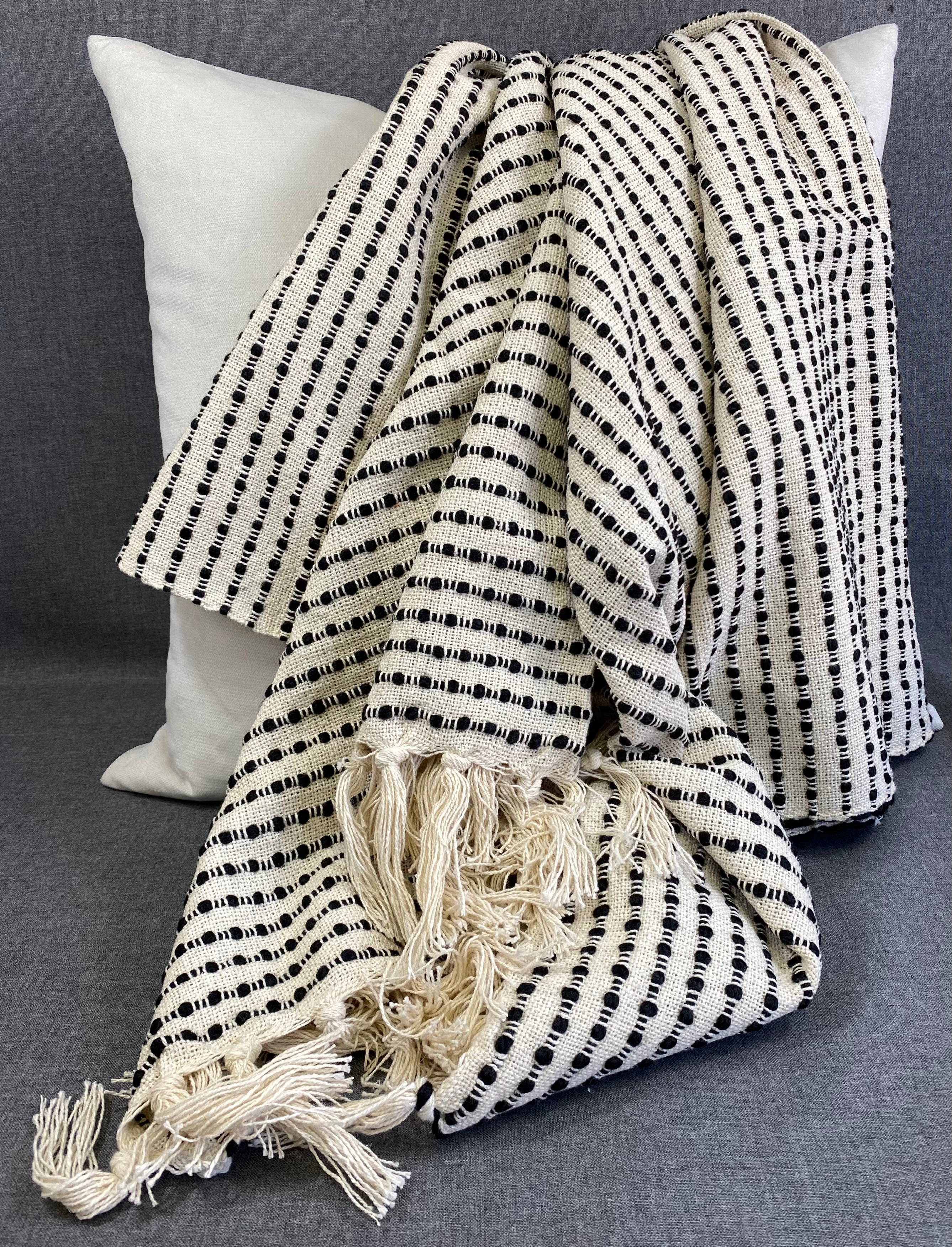 Cream/Black Stripe Woven Throw-50"X60"