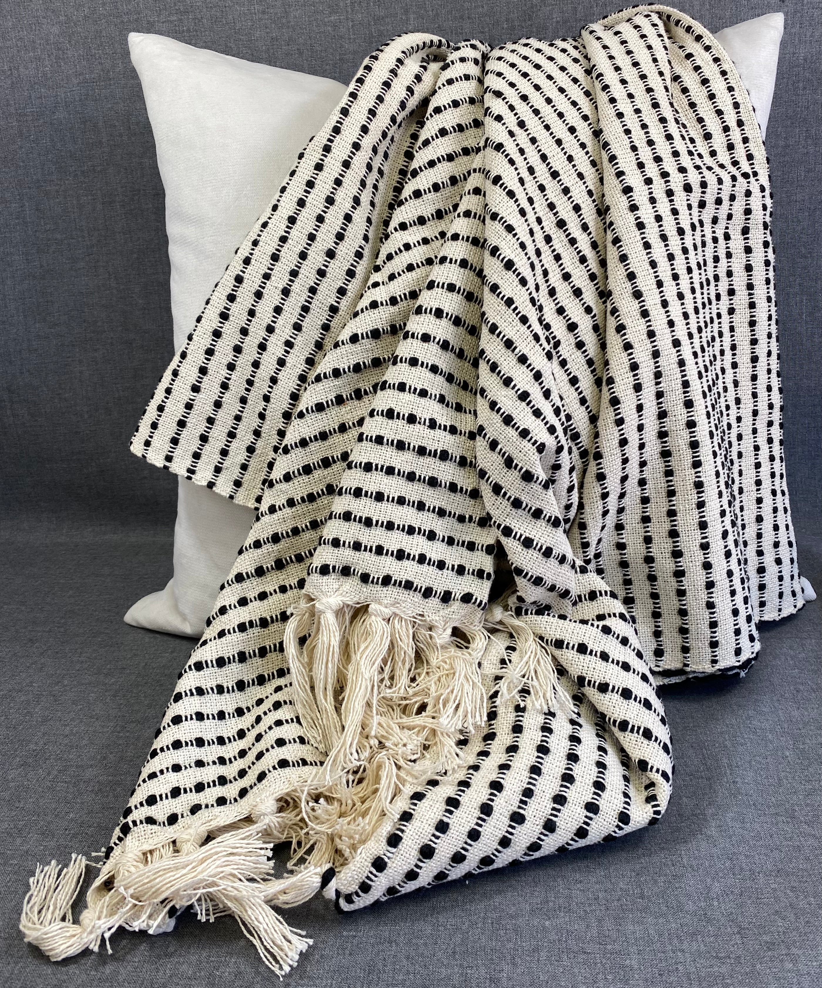 Cream/Black Stripe Woven Throw-50"X60"